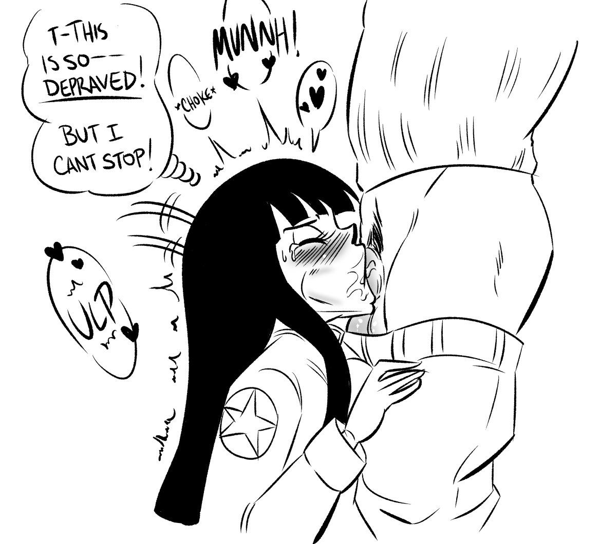 1boy, 1girls, asian, balls, balls deep, black hair, blowjob, blush, breast press, breasts, cheek bulge, clothing, cum, cum in mouth, cum in throat, deepthroat, dirty talk, dragon ball, dragon ball super, eyelashes, eyes closed, fellatio, female, fringe, funsexydragonball, future mai, future trunks, gag, gagging, gloves, hime cut, kneeling, long hair, mai (dragon ball), male, penis, pubic hair, swallowing, swallowing penis while deepthroat, throat bulge, trunks briefs
