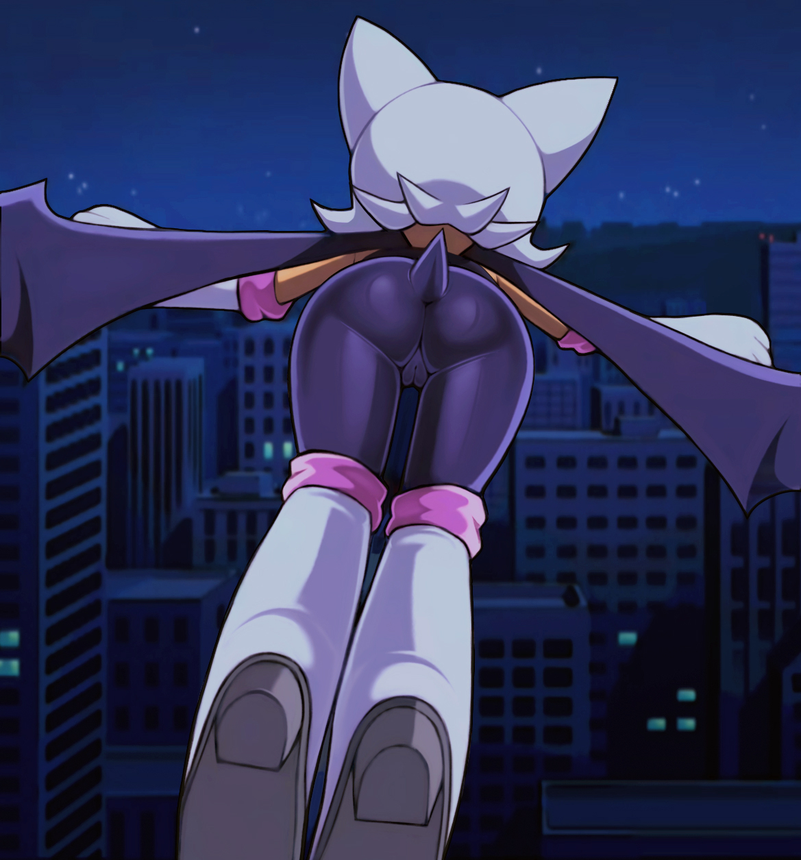 1girls, anthro, ass, ass focus, back view, bat wings, bodysuit, cameltoe, clothing, female, flying, furry, loodncrood, pussy, rouge the bat, screenshot edit, solo, solo female, sonic (series), sonic x, tail, thighs, tight clothing, wings