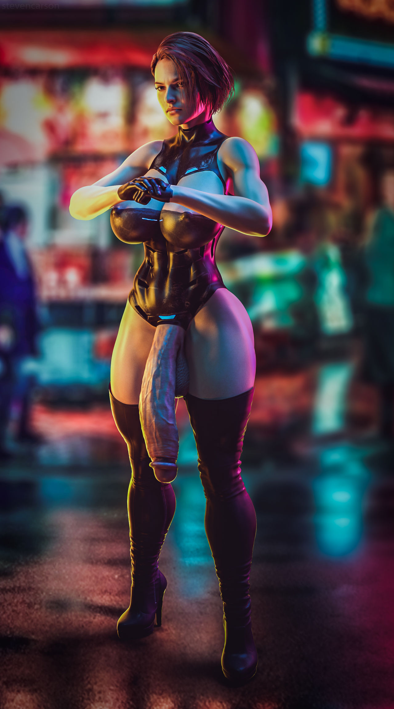 1futa, 3d, balls, big balls, big breasts, big penis, breasts, casual exposure, casual nudity, flaccid, futa only, futanari, heels, huge cock, human, intersex, jill valentine, jill valentine (sasha zotova), leather boots, leather clothing, light skin, light-skinned futa, mostly nude, pale skin, penis, resident evil, resident evil 3, resident evil 3 remake, solo, stevencarson