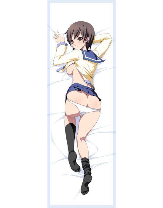 ass_cleavage brown_eyes brown_hair butt_crack dakimakura_design nakashima_naomi naomi_nakashima panties skirt skirt_up smile socks