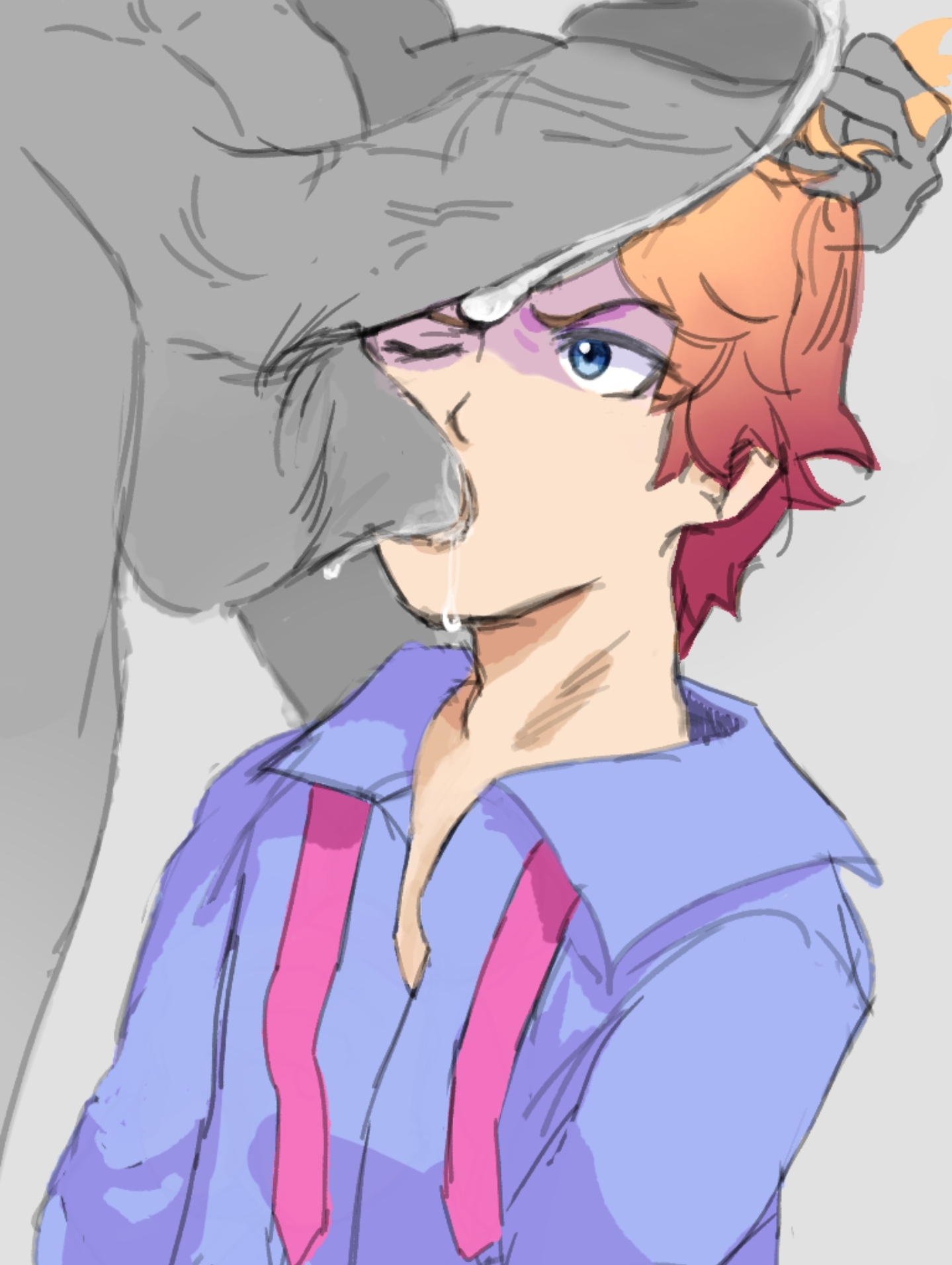 angry, balls, balls sucking, cum, dick on face, drooling, fnf, friday night funkin, gay, hair grab, male, male only, offscreen character, offscreen male, penis, senpai (friday night funkin), sucking balls, unknown artist, yaoi