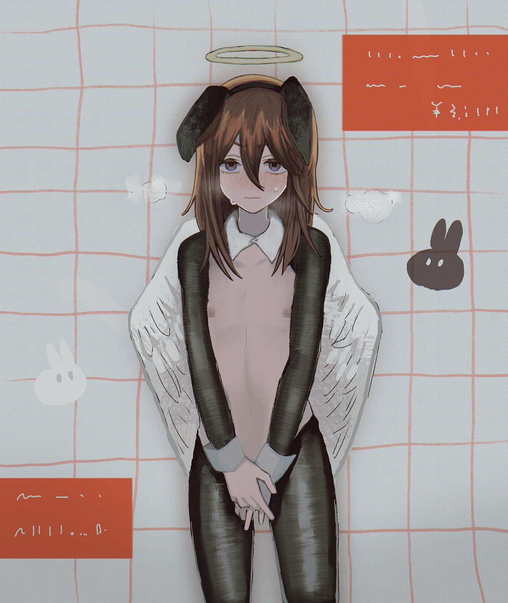 angel devil (chainsaw man), blush, chainsaw man, dog ears, femboy, gay, male, male focus, male only