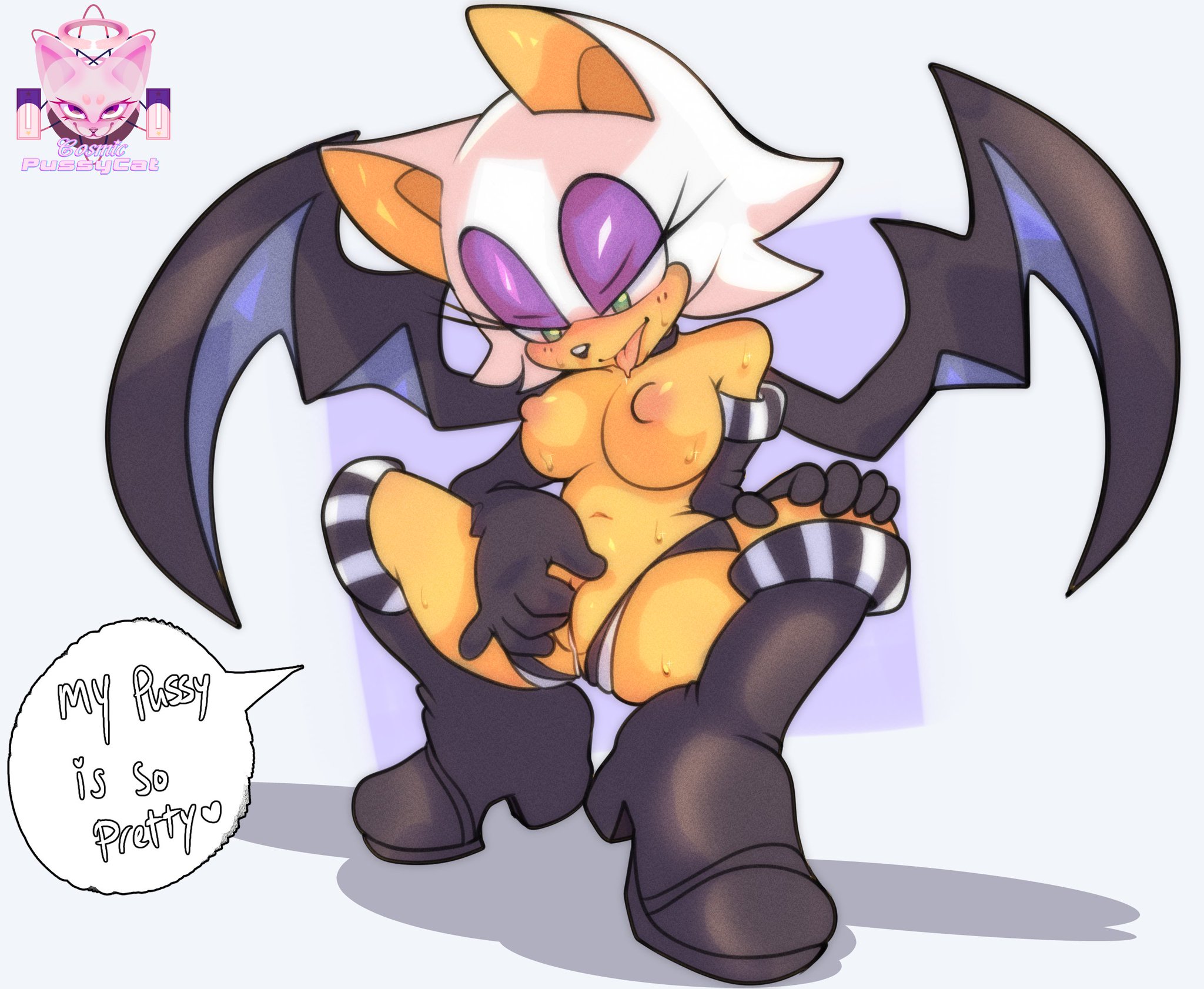 1girls, anthro, anthro only, bat, bat wings, belly button, big breasts, blush, boots, breasts, cosmicpussycat, drooling, elbow gloves, eyelashes, eyeliner, eyeshadow, female, female only, fingering, fingering self, furry, furry only, gloves, green eyes, legs apart, makeup, masturbation, nipples, orange body, orange skin, pink nipples, purple eyeshadow, pussy, pussy juice, pussy juice drip, pussy juice string, pussy lips, rouge the bat, saliva, sonic (series), squatting, sweat, sweatdrop, sweating, tongue, tongue out, white fur, white hair