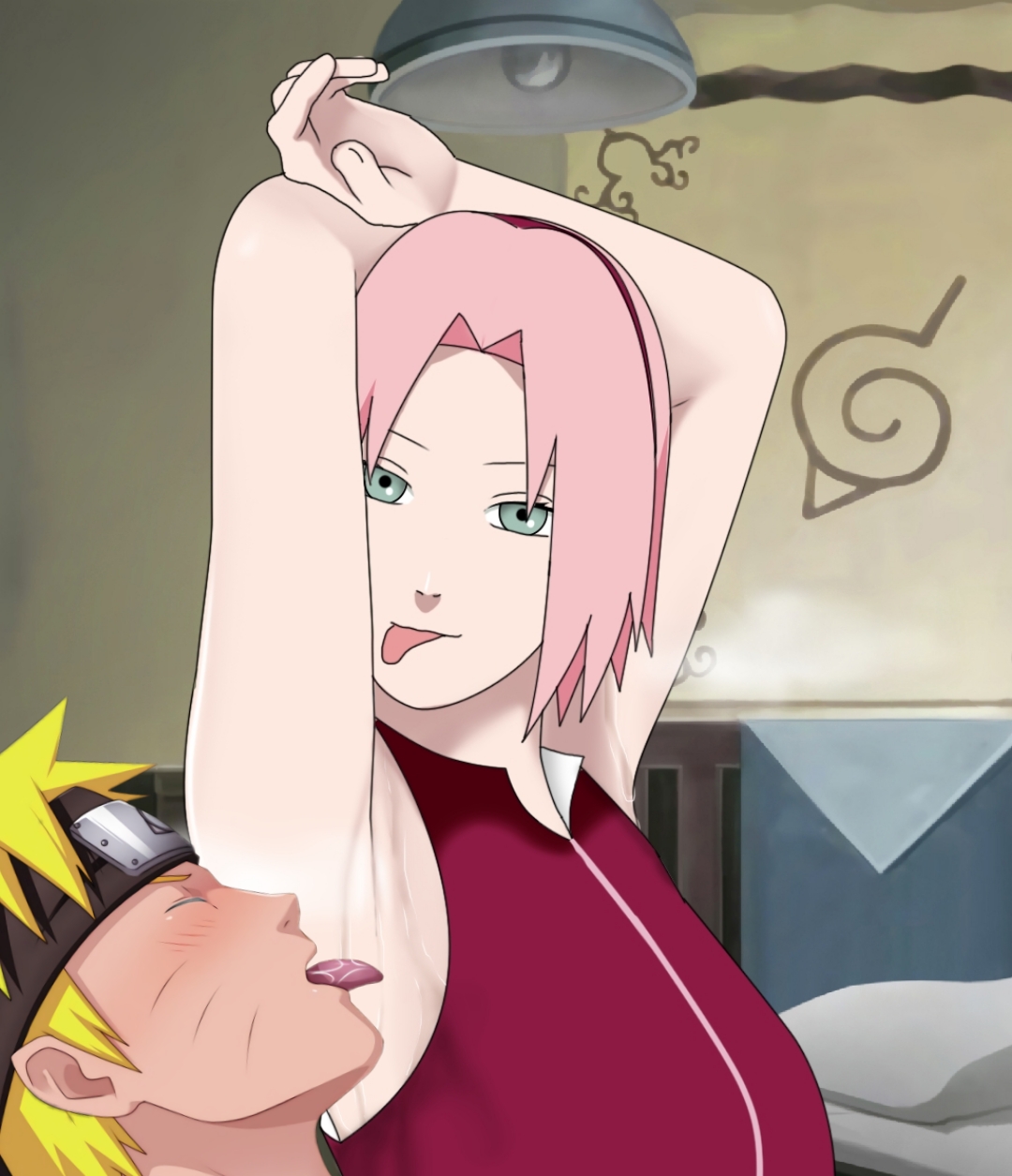 1girls, armpit, armpit crease, armpit licking, armpit sex, armpit stubble, armpits, arms behind back, arms up, big breasts, blonde hair, blush, breasts, brown eyes, clothed female, clothing, faceless male, female, female focus, forest, groping, licking, male, naruto, naruto (series), naruto shippuden, presenting, sakura haruno, sweat, sweat stain, sweaty armpits, uzumaki naruto
