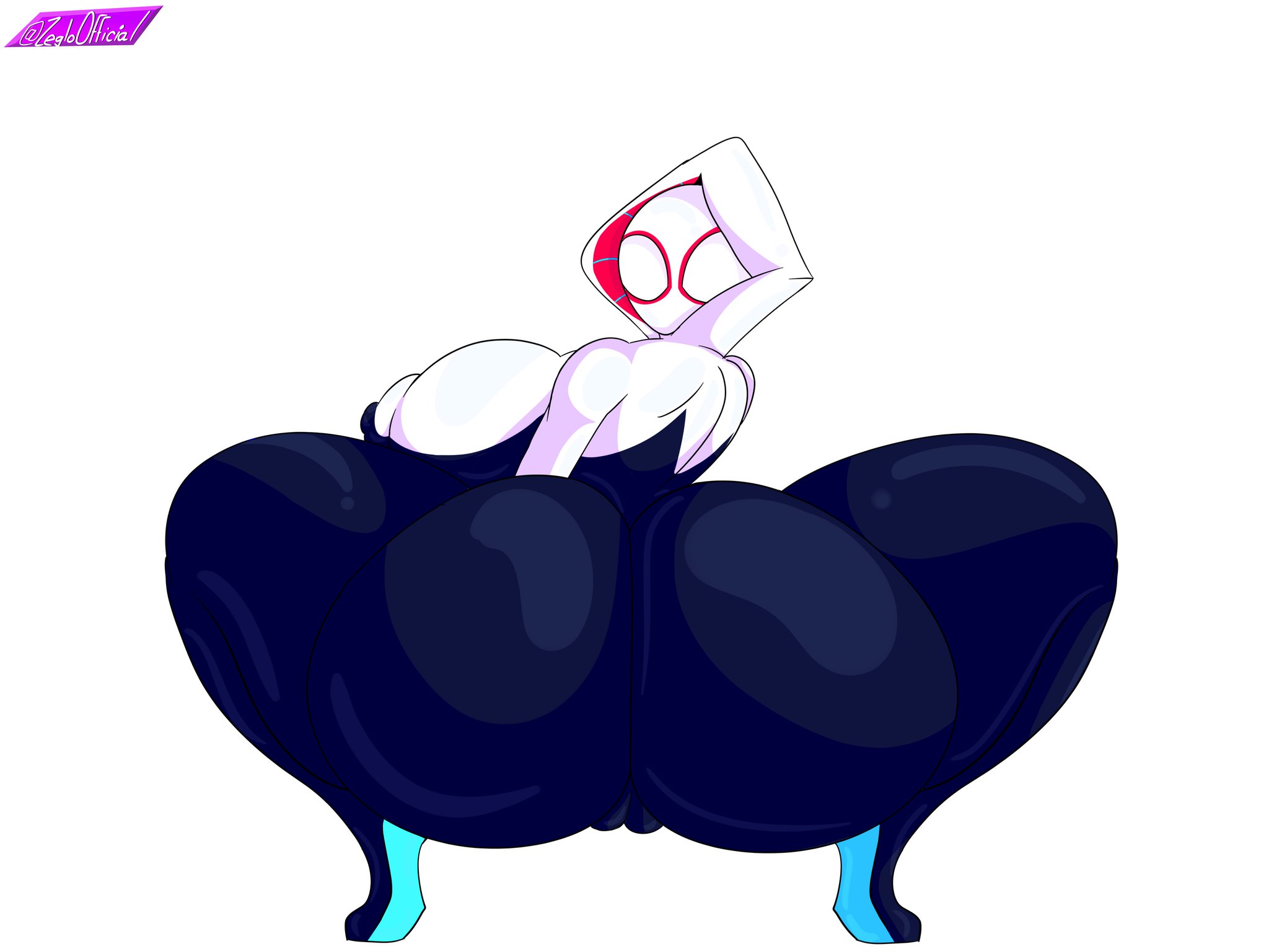1girls, ass, fat, female, gwen stacy, human, human only, hyper ass, hyper thighs, looking at viewer, marvel, marvel comics, mask, simple background, spider-gwen, spider-man (series), spider-man: into the spider-verse, superheroine, tagme, thick thighs, tight clothing, zeglo-official