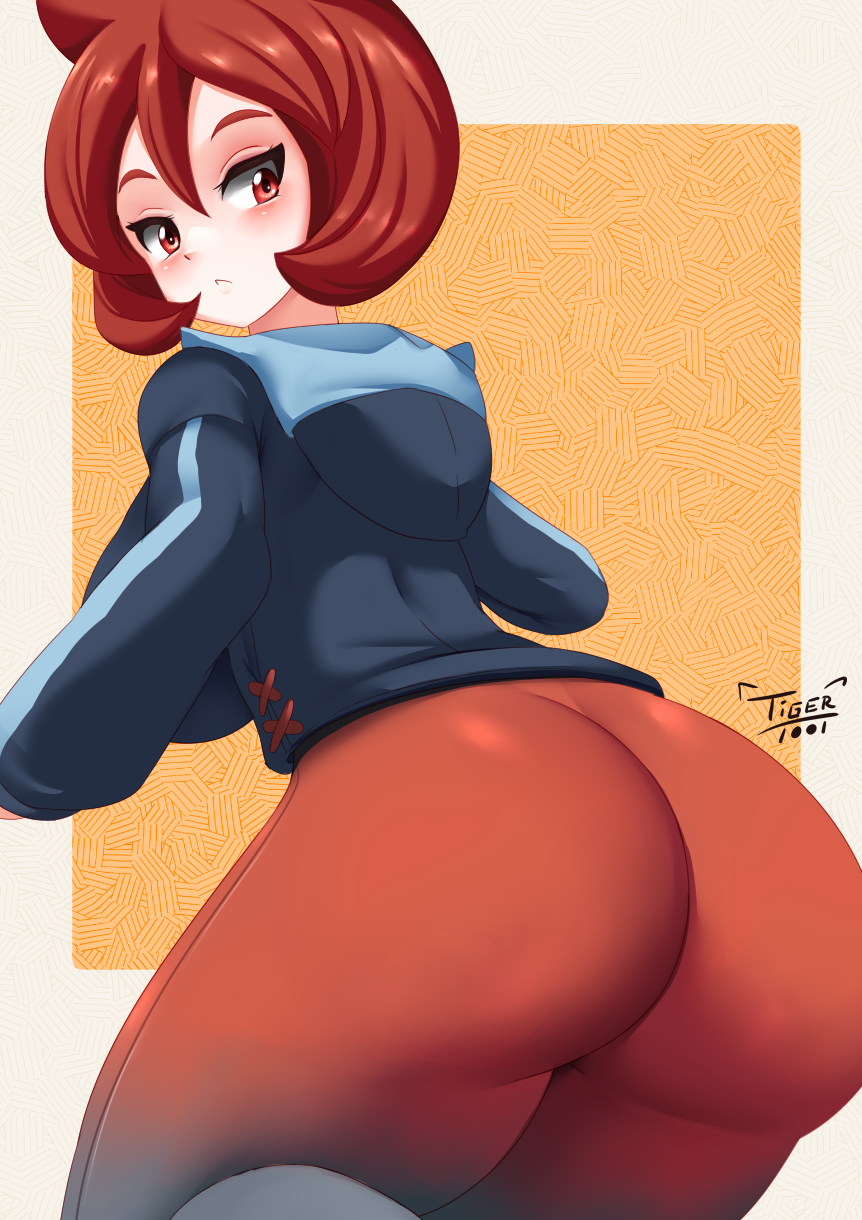 1girls arezu_(pokemon) ass ass_focus big_ass big_breasts big_butt blush breasts female huge_ass nintendo pokemon pokemon_legends:_arceus red_eyes red_hair short_hair solo solo_female thick_thighs thighs tiger1001 tight_clothing tight_pants