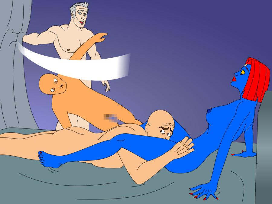 blue_skin erik_lehnsherr female magneto marvel max_eisenhardt mystique nipples professor_xavier raven_darkholme red_hair straight_hair x-men x-men_evolution yellow_sclera