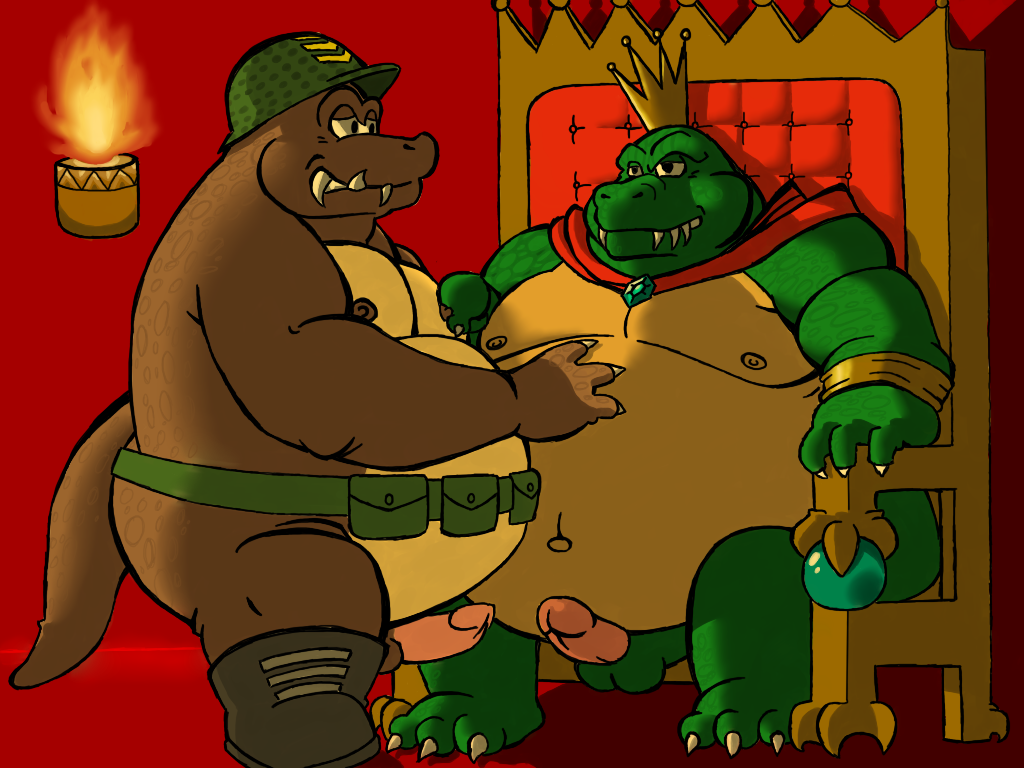 ass balls color donkey_kong_(series) fat furry furry_only gay k_rool klump kremling male male_only multiple_males nintendo no_humans obese penis reptile scales scalie yaoi