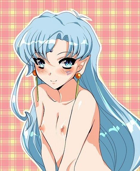 1boy androgynous bishoujo_senshi_sailor_moon blue_eyes blue_hair blush color dead_moon earrings erect_nipples femboy fish_eye jewelry long_hair male male_only nipples nude pale-skinned_male pale_skin pointy_ears solo toro0609 trap