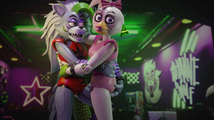 3d, animatronic, artist request, female, five nights at freddy's, five nights at freddy's: security breach, fnaf, glamrock chica (ashleyorange), glamrock chica (fnaf), roxanne wolf (fnaf), tagme