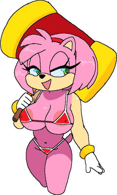 amy_rose anthro anthropomorphic big_breasts bikini bra breasts cassettedream dream-cassette giant_hammer gloves green_eyes hammer hedgehog hedgehog_girl hips hoshime multicolored_eyes navel piko-piko_hammer piko_piko_hammer pink_body pink_fur red_bikini red_bra sega smug smug_expression smug_eyes smug_face smug_grin smug_smile sonic_(series) sonic_team sonic_the_hedgehog_(series) tail transparent_background white_gloves yellow_eyes