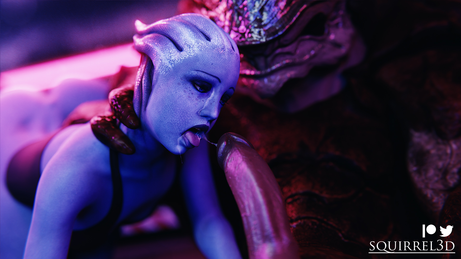 1boy, 1girls, 3d, after deepthroat, after oral, alien, alien girl, asari, ass, balls, big ass, big butt, big penis, bioware, blender, blowjob, blue skin, fellatio, female, huge balls, huge cock, interspecies, interspecies domination, krogan, large ass, large penis, liara t'soni, male, mass effect, non-human, on side, oral, oral sex, penis, squirrel3d, wide hips