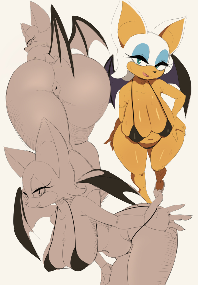 anthro, anus, ass, big ass, big butt, breasts, curvy, female, large breasts, long breasts, mature female, presenting hindquarters, rouge the bat, sagging breasts, showing ass, sonic (series), sonic the hedgehog (series), voluptuous, yuta agc