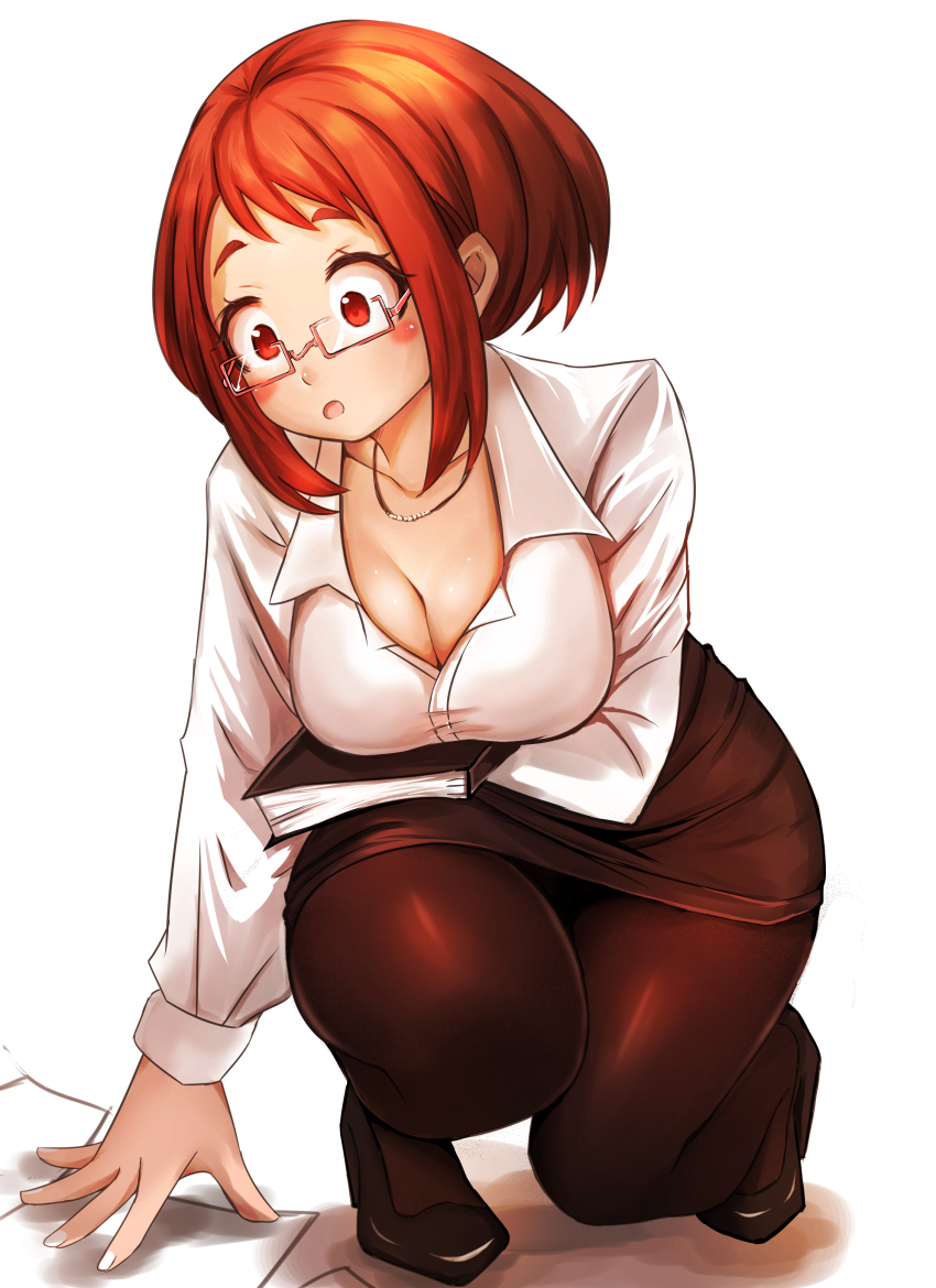 1girls adahcm breasts female female_only glasses my_hero_academia ochako_uraraka office_lady pantyhose pencil_skirt secretary shirt teacher teacher_outfit