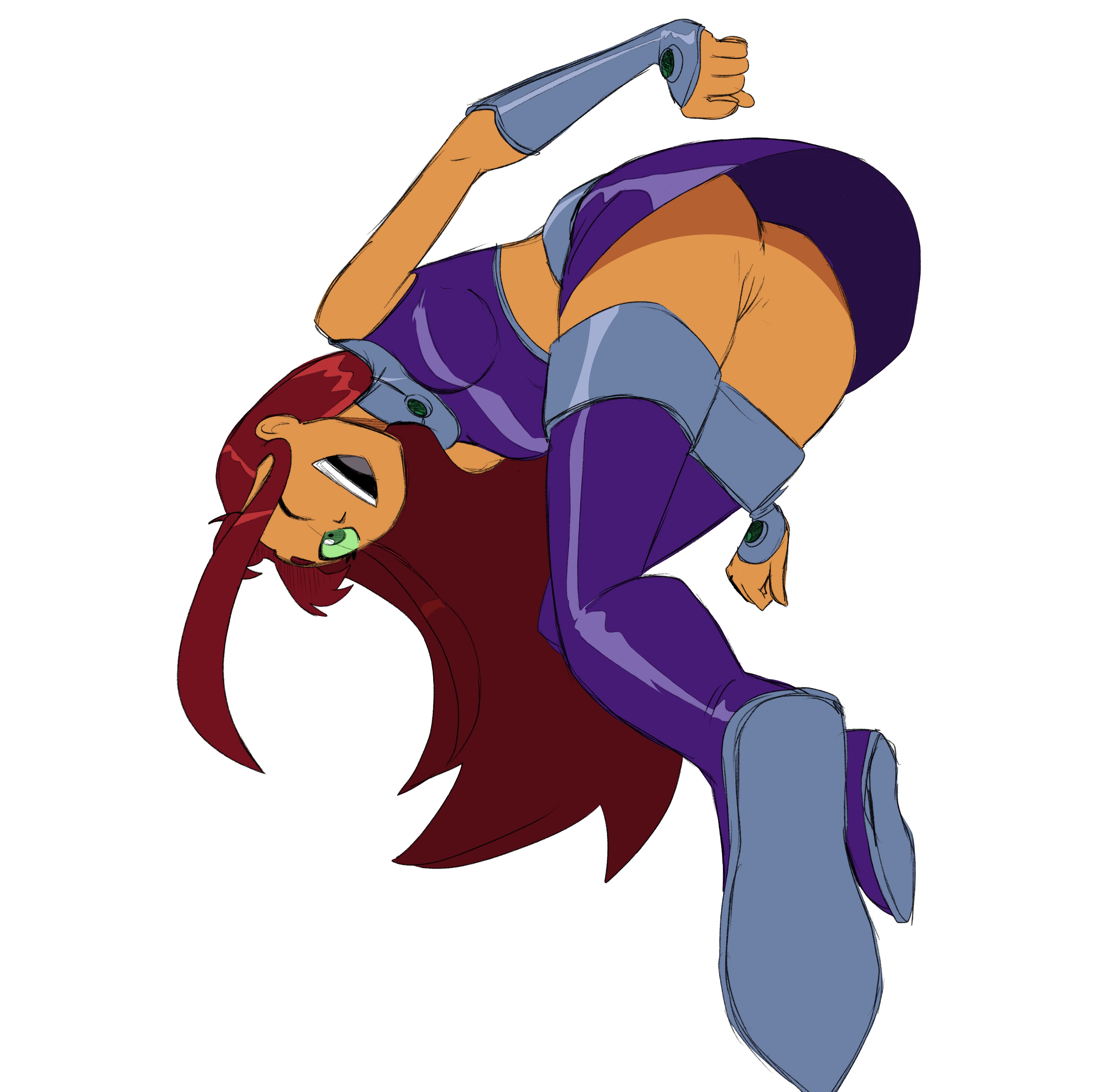 1girls, anus, ass, ass focus, boots, breasts, clothed, color, dc, dc comics, drpizzaboi1, female, female only, green eyes, long hair, no panties, nopan, one eye closed, pussy, red hair, simple background, skirt, small breasts, smile, solo, starfire, teen titans, thigh boots, thighhighs, third-party edit, threetwigs, vagina, white background, wink