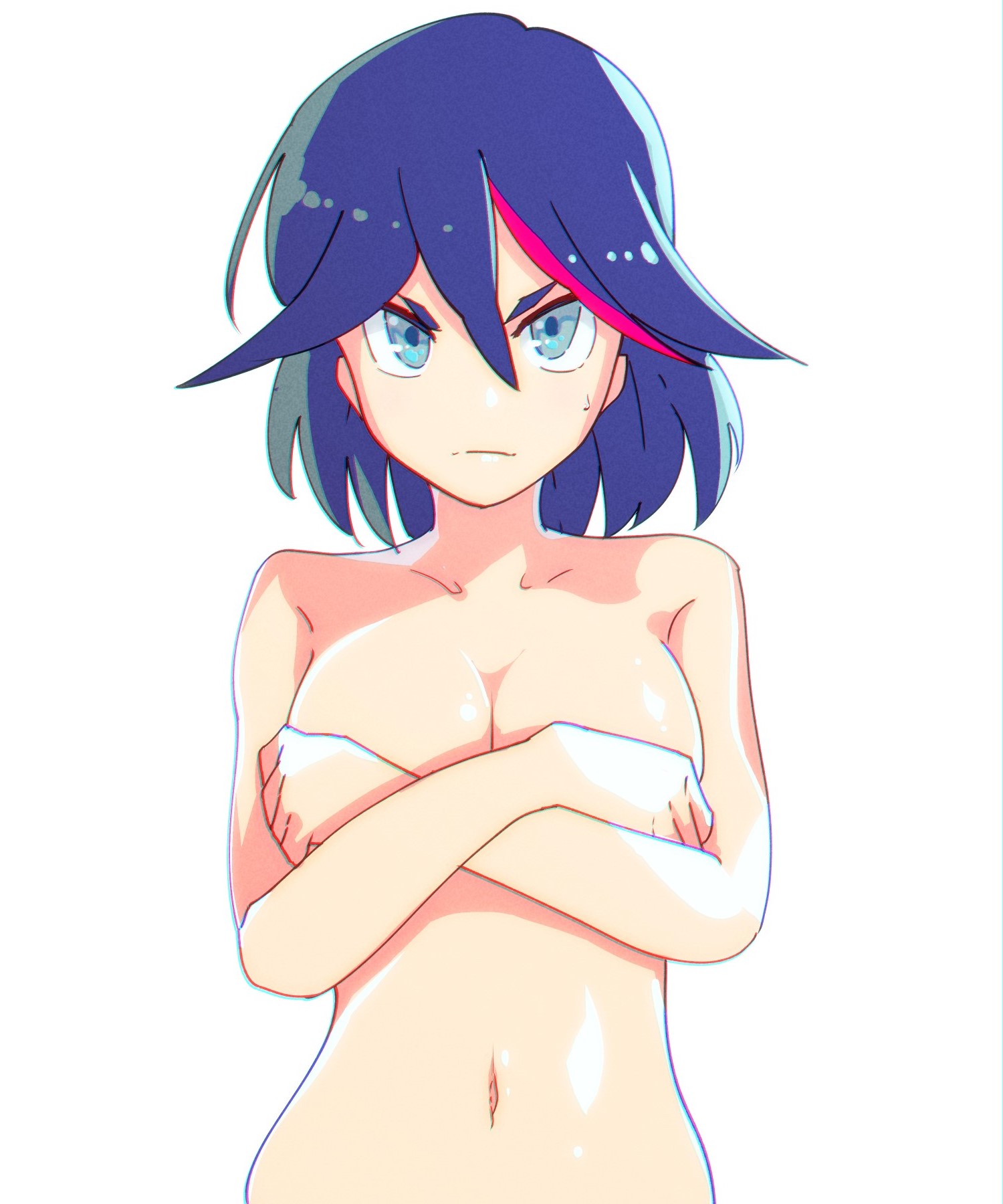 1girls, black hair, black-haired female, breasts, covering breasts, female, kill la kill, matoi ryuuko, number-chan, solo, tagme, topless