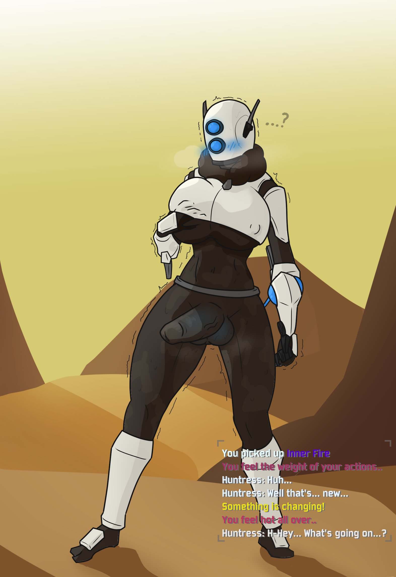 1futa, balls, balls expansion, balls growth, balls growth (enlargement), big breasts, bodysuit, breasts, clothed, clothing, dialogue, full body, fully clothed, futa only, futanari, gameplay mechanics, genital expansion, genital growth, genital growth (enlargement), glowing, glowing penis, helmet, huntress (risk of rain), intersex, outside, penis, penis expansion, penis growth, penis growth (enlargement), risk of rain, risk of rain 2, solo, standing, tagme, text, thiccrobots, thick thighs, wide hips