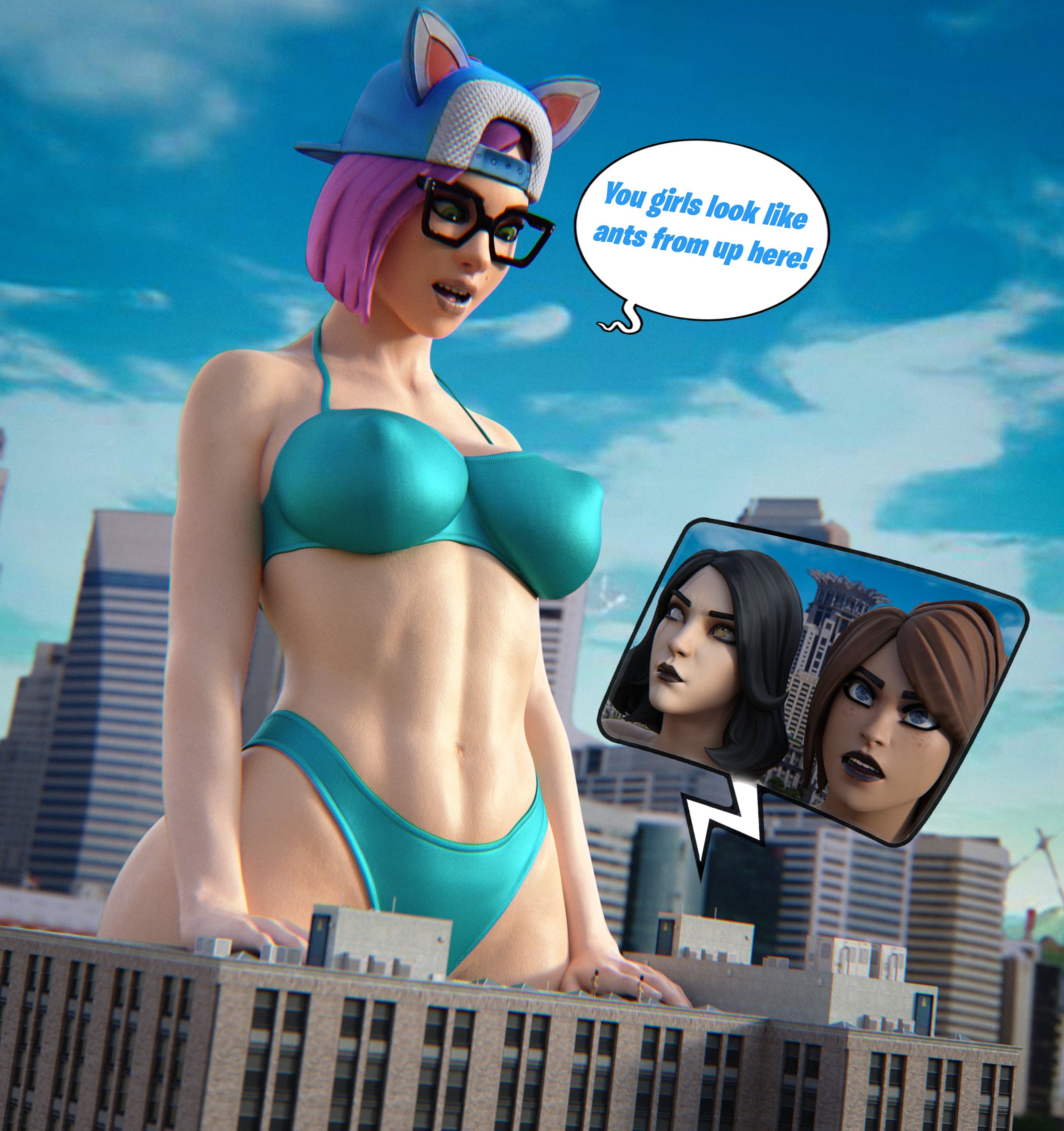 3d, bikini, female, fortnite, giantess, lynx (fortnite), marigold (fortnite), tntina, wotm8h8