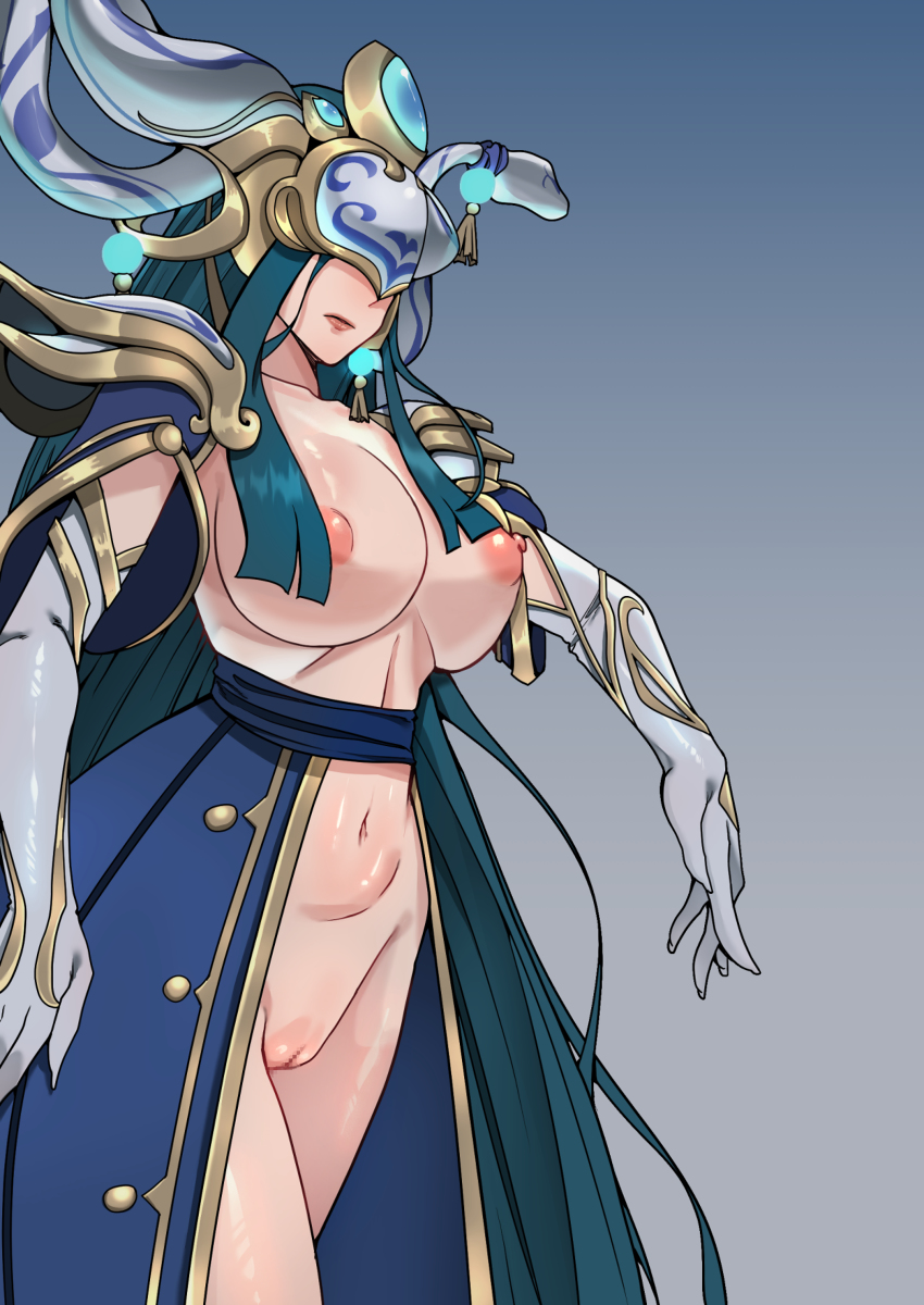 1girls big_breasts breasts censored female_only league_of_legends lissandra long_hair lunar_new_year lunar_revel_series moumring porcelain_lissandra pussy year_of_the_tiger