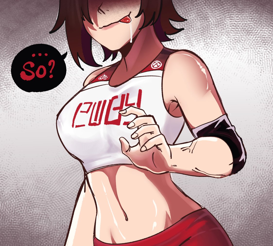 1girls 2020s 2022 female gym_clothes gym_uniform hentaly horny_female red_hair ruby_rose rwby salivating sportswear