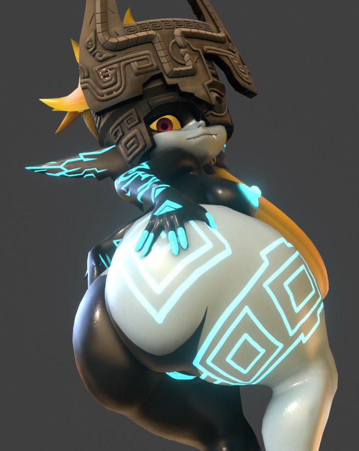 1girls, 3d, 3d render, ass, ass body, ass focus, ass grab, big ass, blush, breasts, doughy ass, fat ass, female, female only, floating, grabbing ass, grabbing own ass, hair, hand on ass, hat, headwear, huge ass, imp, imp midna, keeponwalkin, long hair, looking at viewer, looking back, looking down at viewer, low-angle view, midna, naked, nintendo, nipples, no sex, nonhuman, nude, pointy ears, presenting hindquarters, pussy, shortstack, simple background, solo, solo female, tagme, the legend of zelda, thick ass, thick thighs, thighs, twilight princess, twitter link, vagina