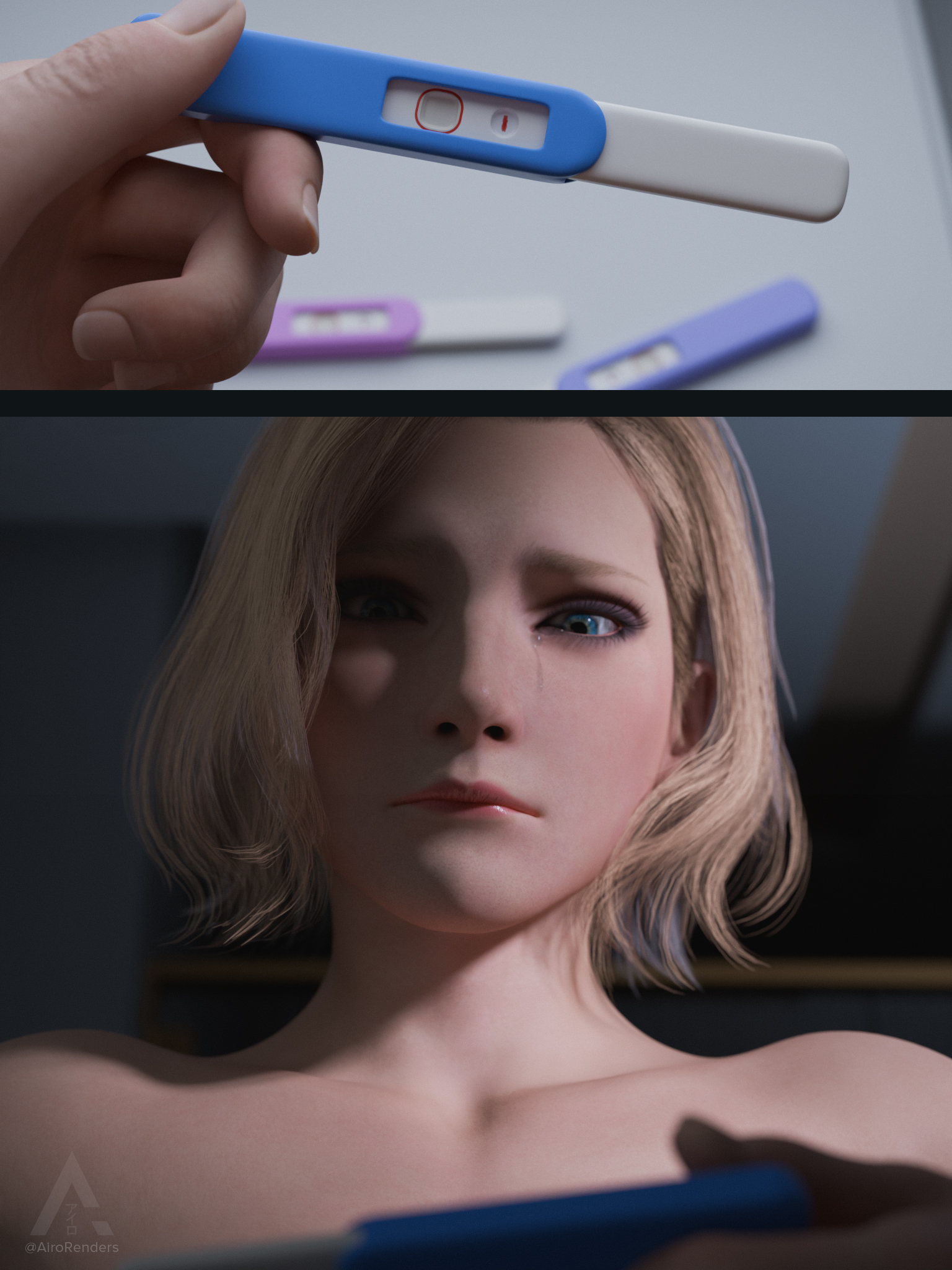 1girls, airorenders, blonde hair, female, female only, milf, nina williams, nude, pregnancy, pregnancy test, tekken, tekken 8