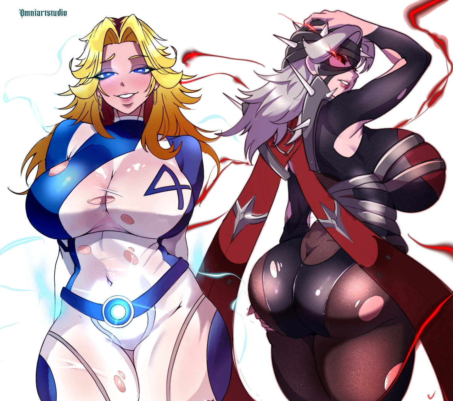 1girls, 2d, ass, ass focus, big ass, blonde hair, fantastic four, female, female only, fully clothed, invisible woman, invisible woman (marvel rivals), malice (marvel rivals), malice (marvel), marvel, marvel rivals, milf, omniartstudio, sue storm, thick thighs, voluptuous