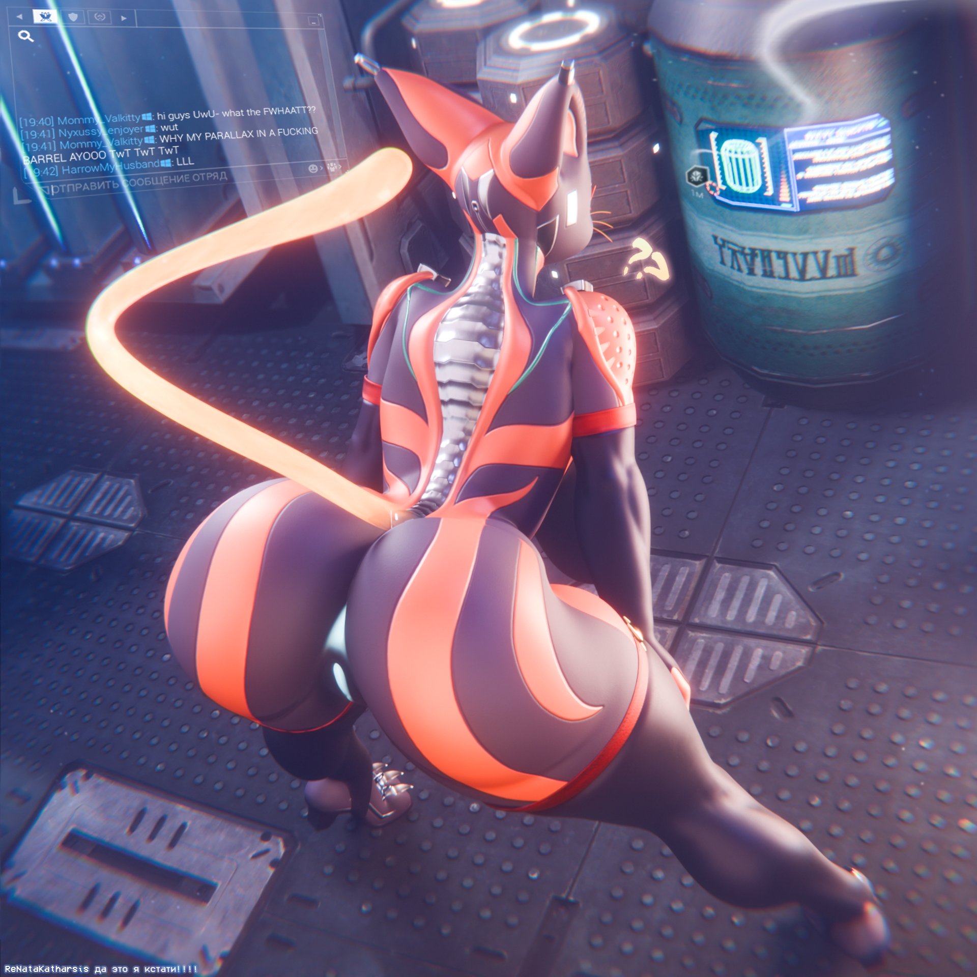1girls, 3d, 3d (artwork), anus, ass, breasts, large ass, primebooba, renatakatharsis, spacetato (modeler), tail, text, thick thighs, thighs, vagina, valkyr (warframe), warframe