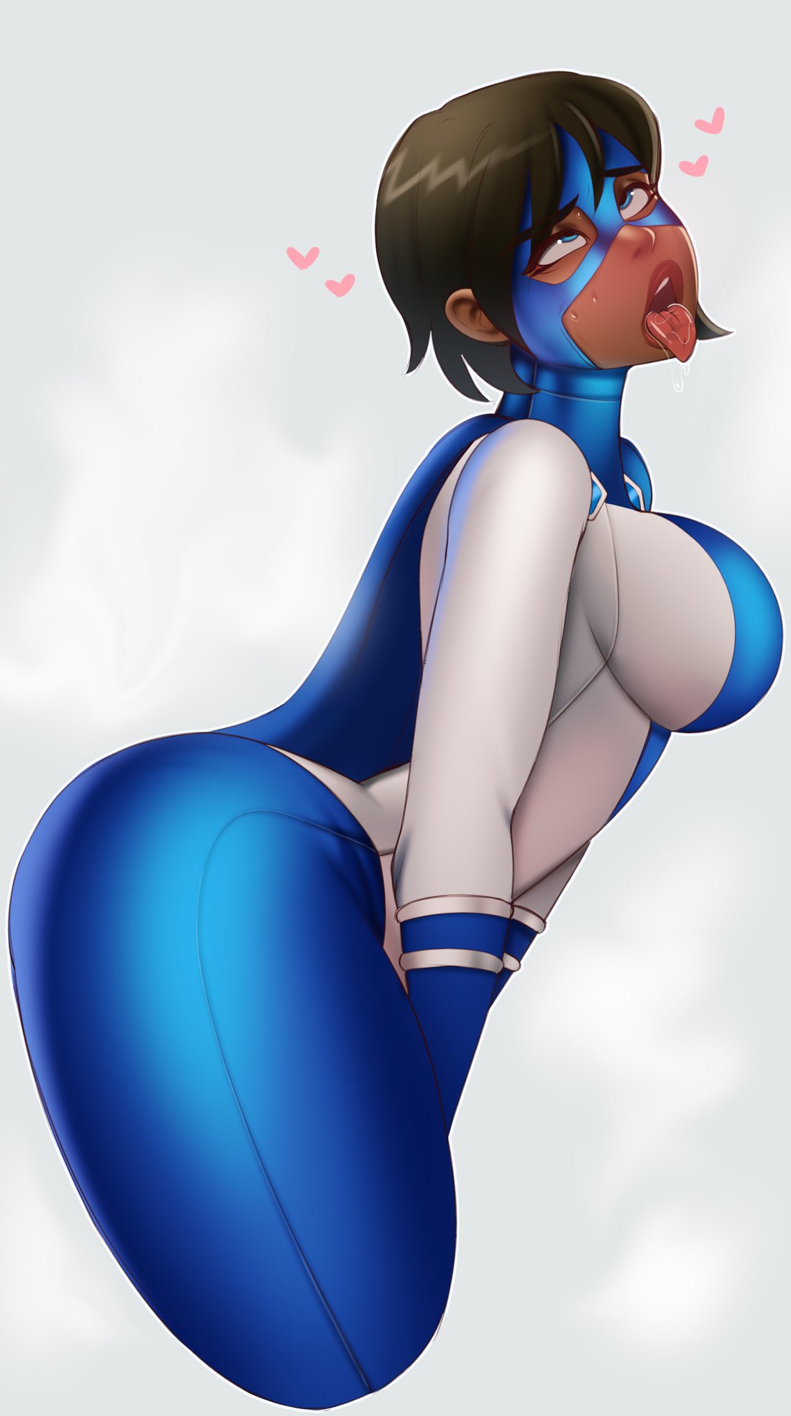 1girls, ahe gao, ahegao, ass, badblue98, big breasts, blue eyes, breasts, dark skin, dark-skinned female, eyes rolling back, female, female only, heart, large breasts, mask, original character, postblue98, rolling eyes, saliva, saliva drip, saliva on tongue, saliva string, seaworthy, short hair, sideboob, solo, solo female, superhero, superheroine, tagme, thick thighs, thighs, tongue, tongue out, voluptuous