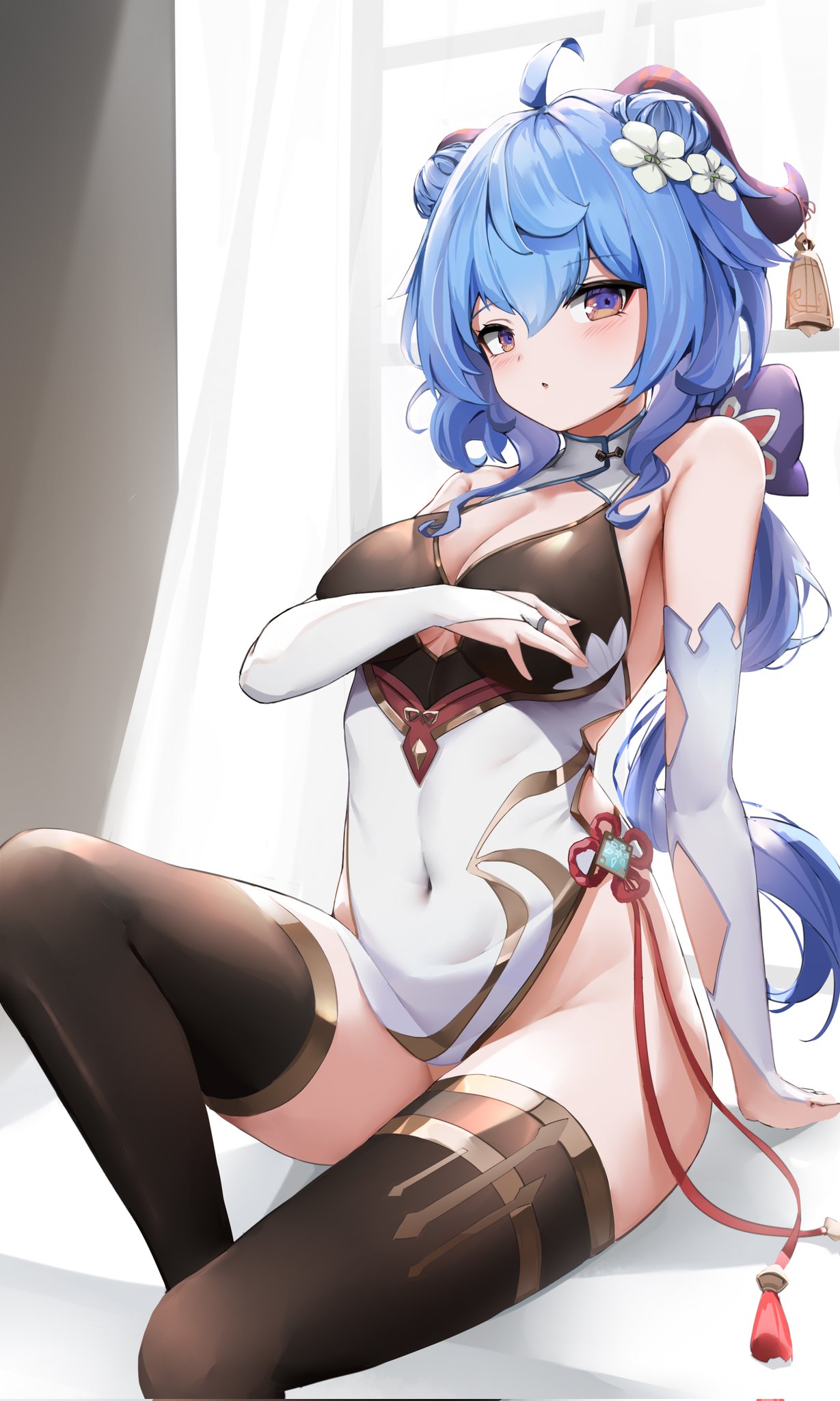 berserker_r big_breasts blue_hair ganyu_(genshin_impact) genshin_impact horns stockings