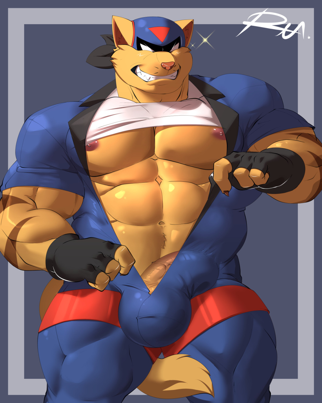 abs anthro bulge chance_furlong domestic_cat felid feline felis flaccid furry genitals hanna-barbera highres male male_only mammal penis reclamon solo swat_kats