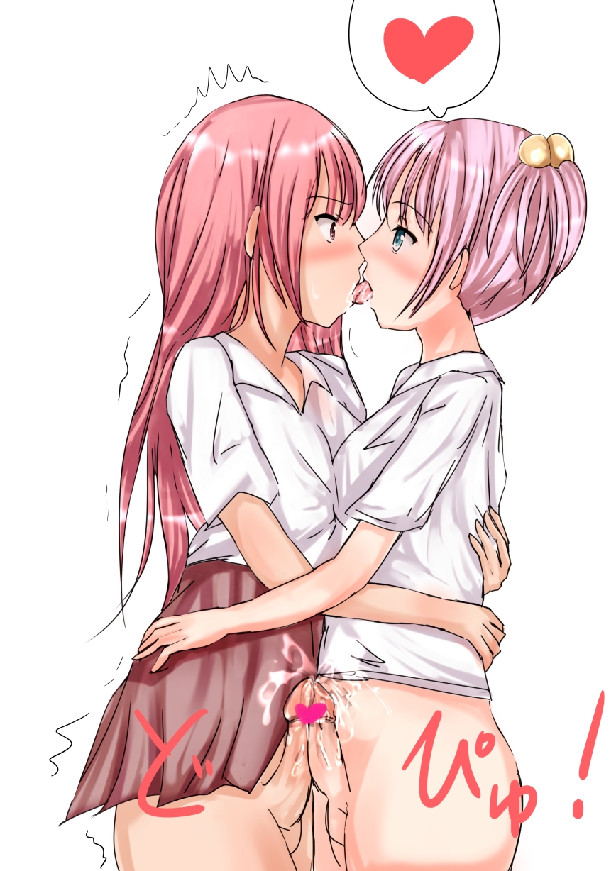 2futas blush bulge bulge_press bulges_touching censored clothed clothing cum duo ejaculation frottage futa_on_futa futa_on_male futa_only futa_with_futa futanari heart heart_censor highres human kissing light-skinned_futanari light_skin mild_nanase multiple_girls multiple_penises original penis penises_touching pink_hair red_hair school_uniform spoken_heart standing uniform