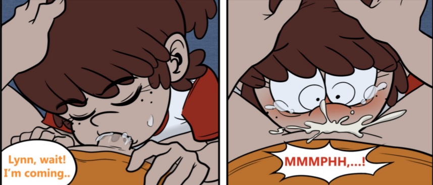 brother, brother and sister, clothing, cum, cum in mouth, edit, ejaculation, fellatio, head grab, incest, lincoln loud, lynn loud, lynncoln, male, narcoloco, older sister, oral, partial male, straight hair, surprised expression, the loud house, younger brother