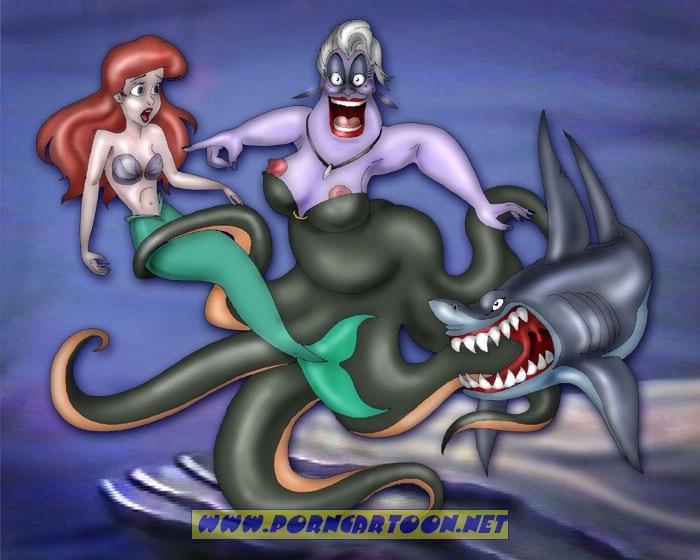 ariel ariel_(the_little_mermaid) disney disney_princess disney_villains mermaid nipples porncartoon seashell_bra shark the_little_mermaid the_little_mermaid_(1989_film) ursula_(the_little_mermaid)