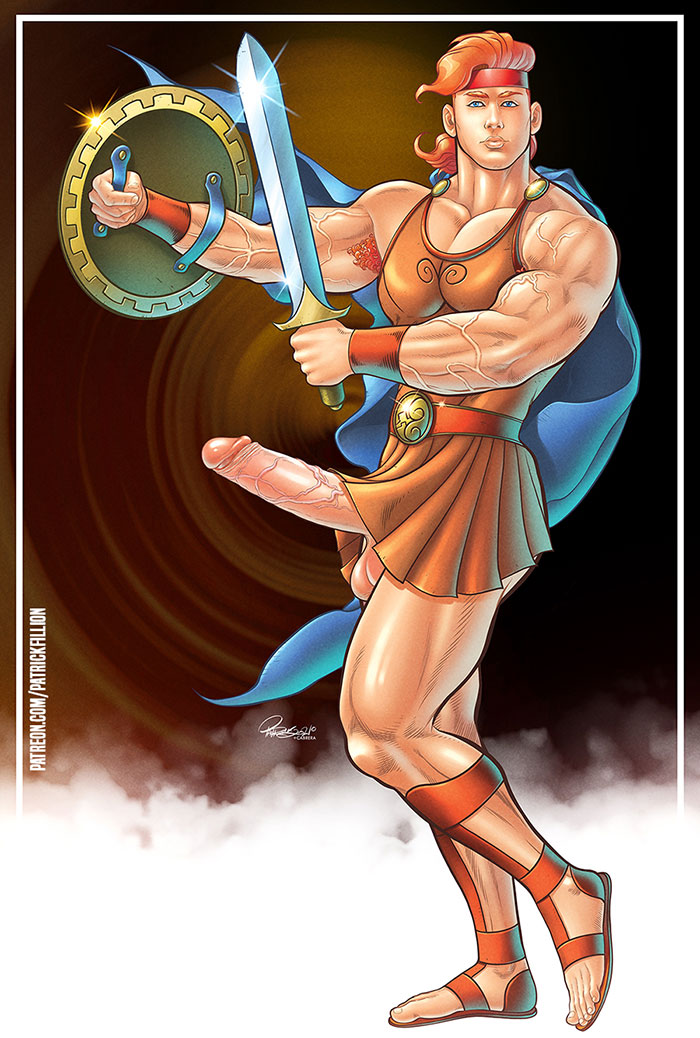 1boy boner clothed demi_god disney erect_penis erection greek_mythology hard_on hercules_(character) hercules_(disney) huge_cock jawline male_only muscular patrick_fillion penis shield skirt solo solo_male sword veiny veiny_penis warrior