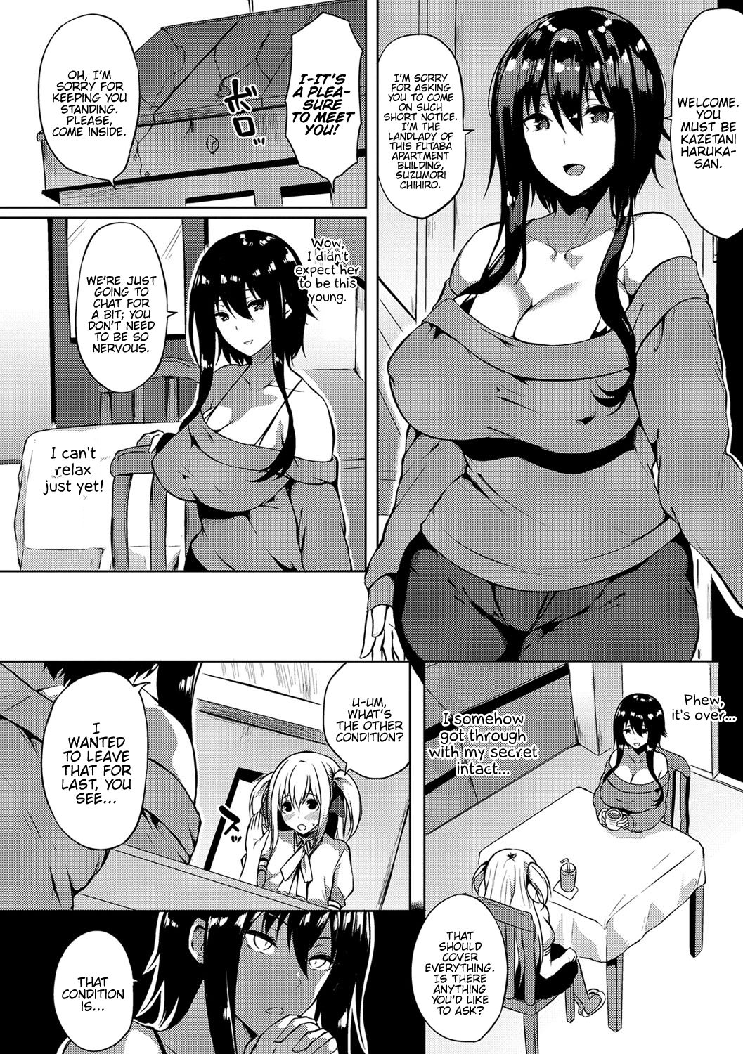 1boy, 1girls, clothed, clothing, comic, crossdressing, dialogue, doujinshi, duo, english text, female, femboy, fully clothed, futa on male, futanari, human, intersex, kasuga mayu, male, monochrome, tagme, text, translated, trap