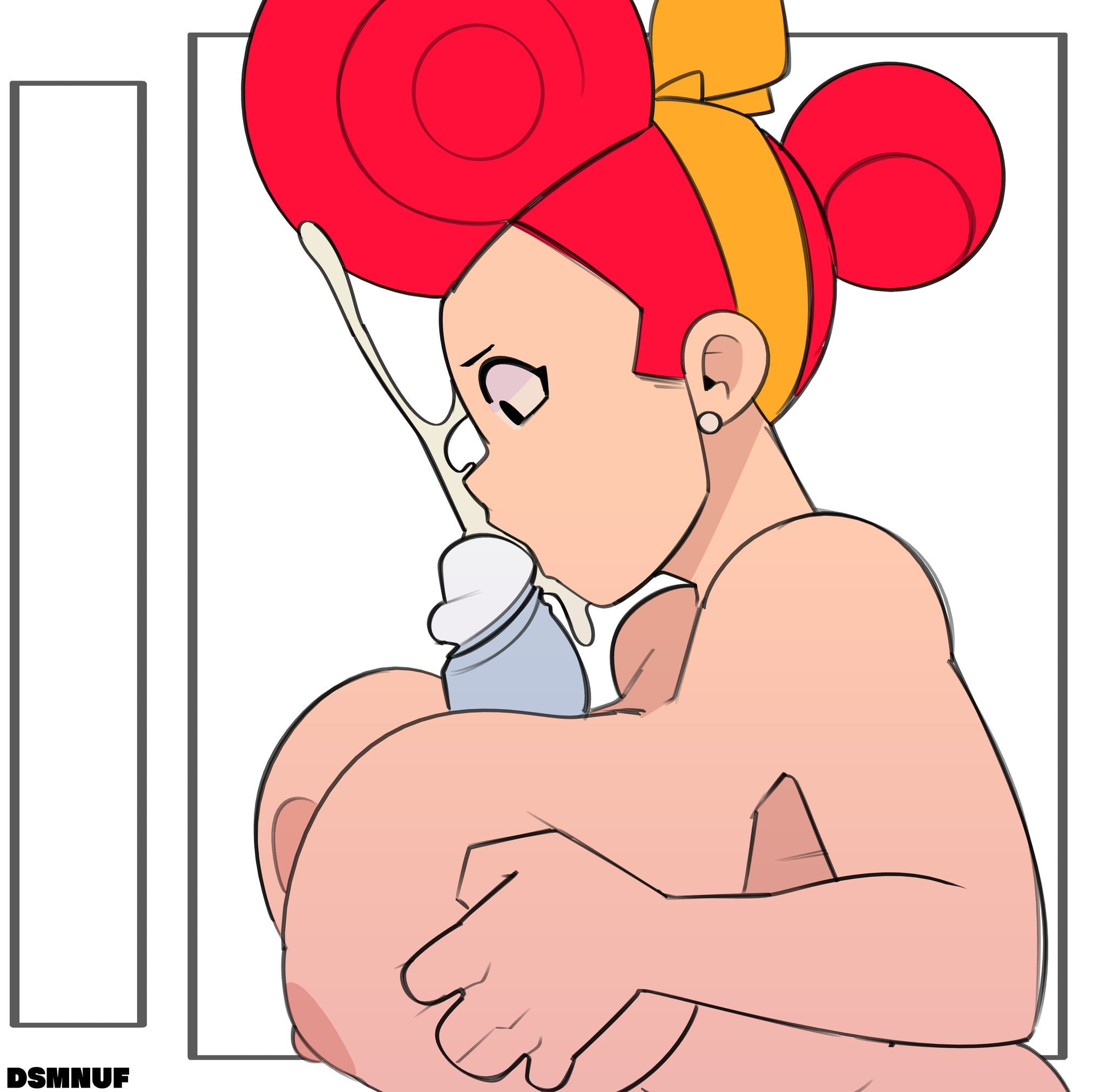 big breasts, big penis, black eyes, brawl stars, breasts, dsmnup, female, hair bun, male, milf, paizufella, paizuri, pam (brawl stars), penis, red hair, tagme