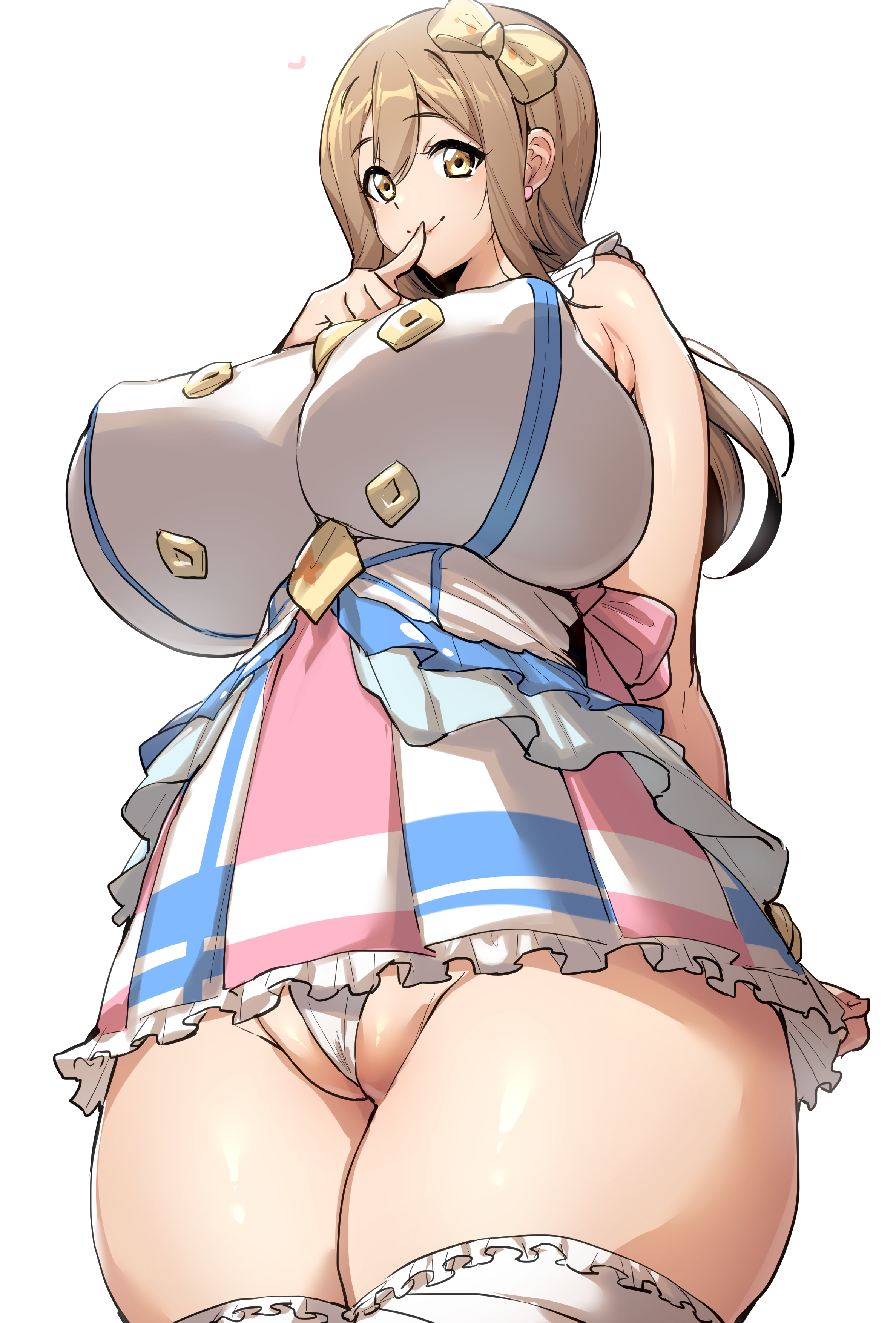 1girls, between labia, big breasts, breasts, brown eyes, brown hair, female, female only, innie pussy, kunikida hanamaru, labia, love live!, love live! sunshine!!, pussy, skirt, solo, tagme, thick thighs, thirty 8ght, thong, underboob