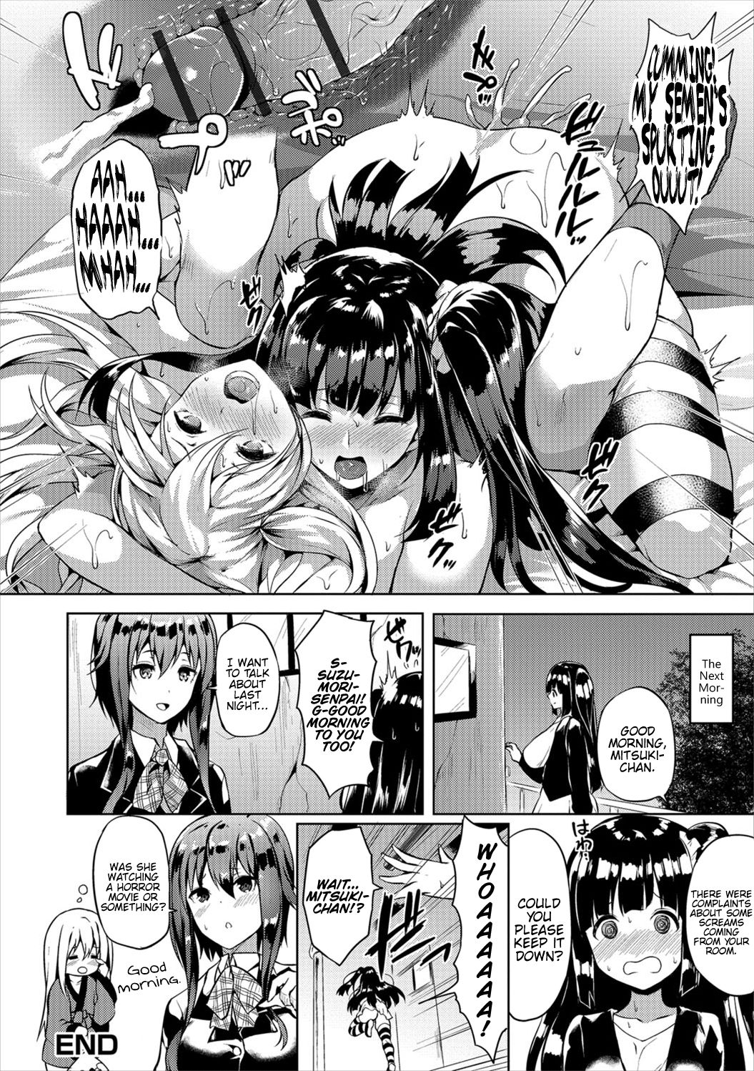 2futas, after sex, anal, ass, big breasts, big penis, breasts, chastity, chastity cage, clothed, clothing, comic, crossdressing, cum, cum in ass, dialogue, doujinshi, duo, ejaculation, embarrassed, english text, erection, femboy, fully clothed, futa is bigger, futa on male, futa sans balls, futanari, heart-shaped pupils, human, intersex, kasuga mayu, male, monochrome, multiple orgasms, nipples, nude, orgasm, penis, sex, small penis, sweat, text, translated, trap, unaware, wide hips