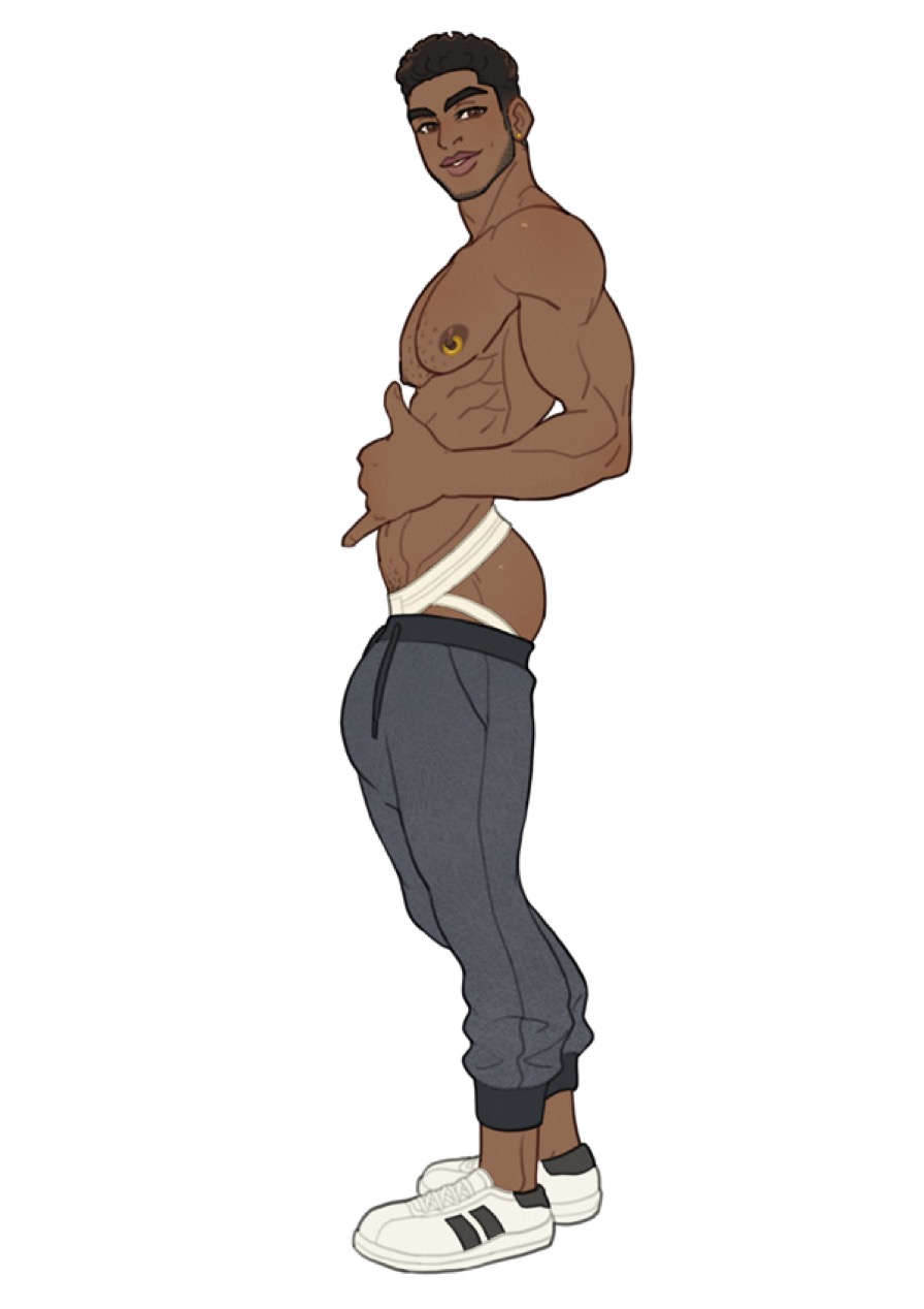 african african_male ass bara big_bulge bj_wood bulge butt dark-skinned_male dark_skin dilftown flaccid jockstrap male male_only melanin muscles muscular muscular_male nipple_piercing pierced_nipples piercing schizoid solo solo_male sweatpants teasing teen_boy twitter_user_oc