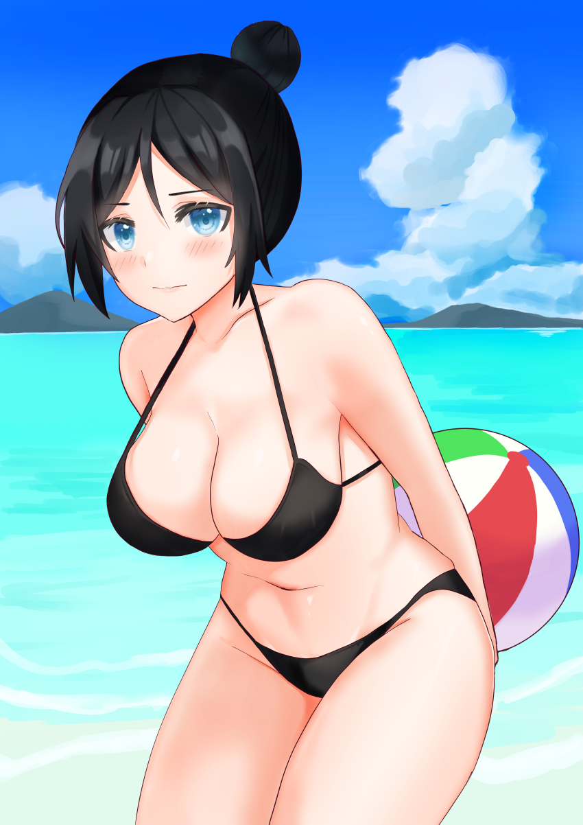 2d, apex legends, beach ball, bikini, black bikini, black hair, hair bun, swimsuit, tagme, wraith (apex legends)