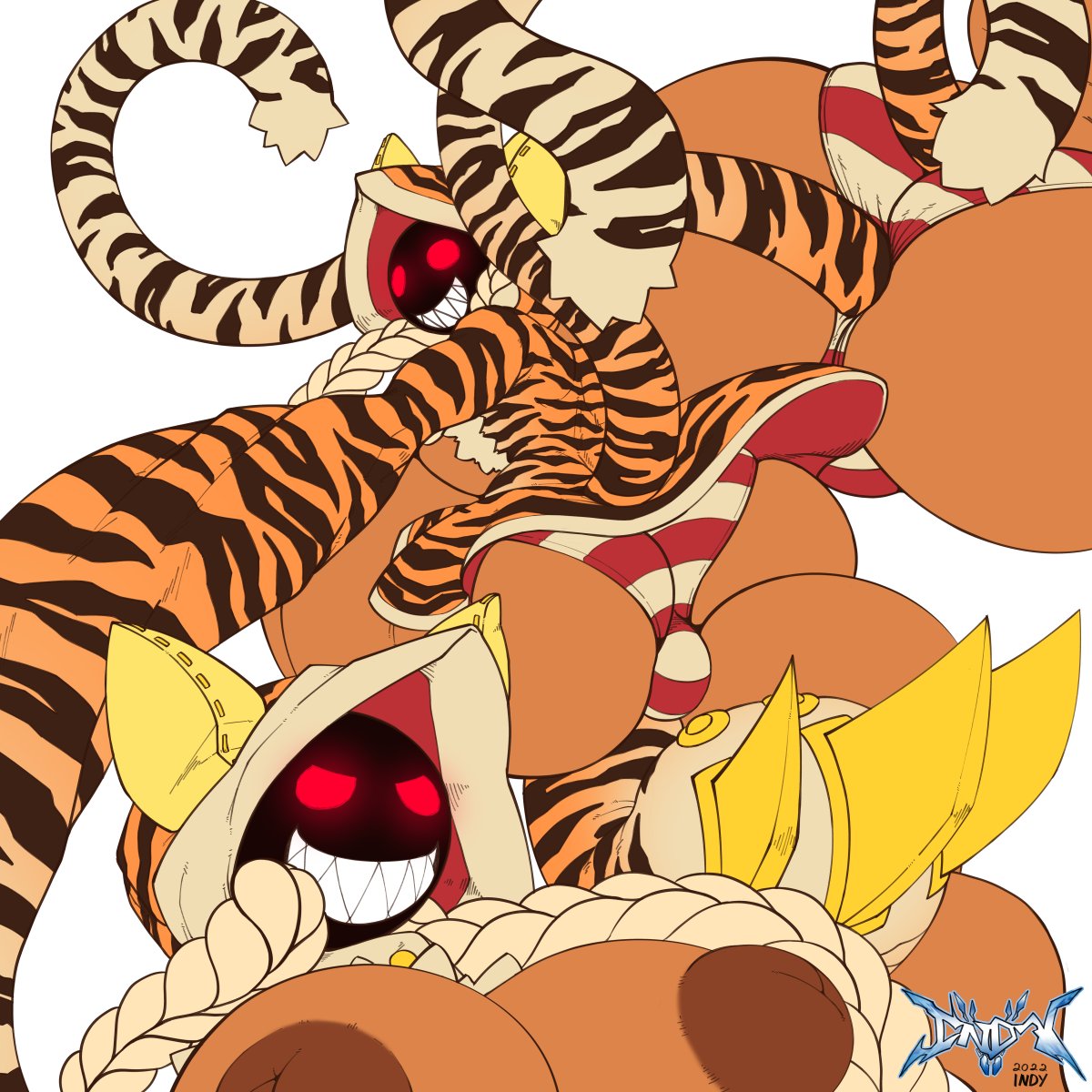 1girls, 2022, areola, ass, big ass, big breasts, blazblue, breasts, dark skin, dark-skinned female, female, indynd, kaka (blazblue), nipples, pantyshot, puffy nipples, tagme, taokaka, year of the tiger