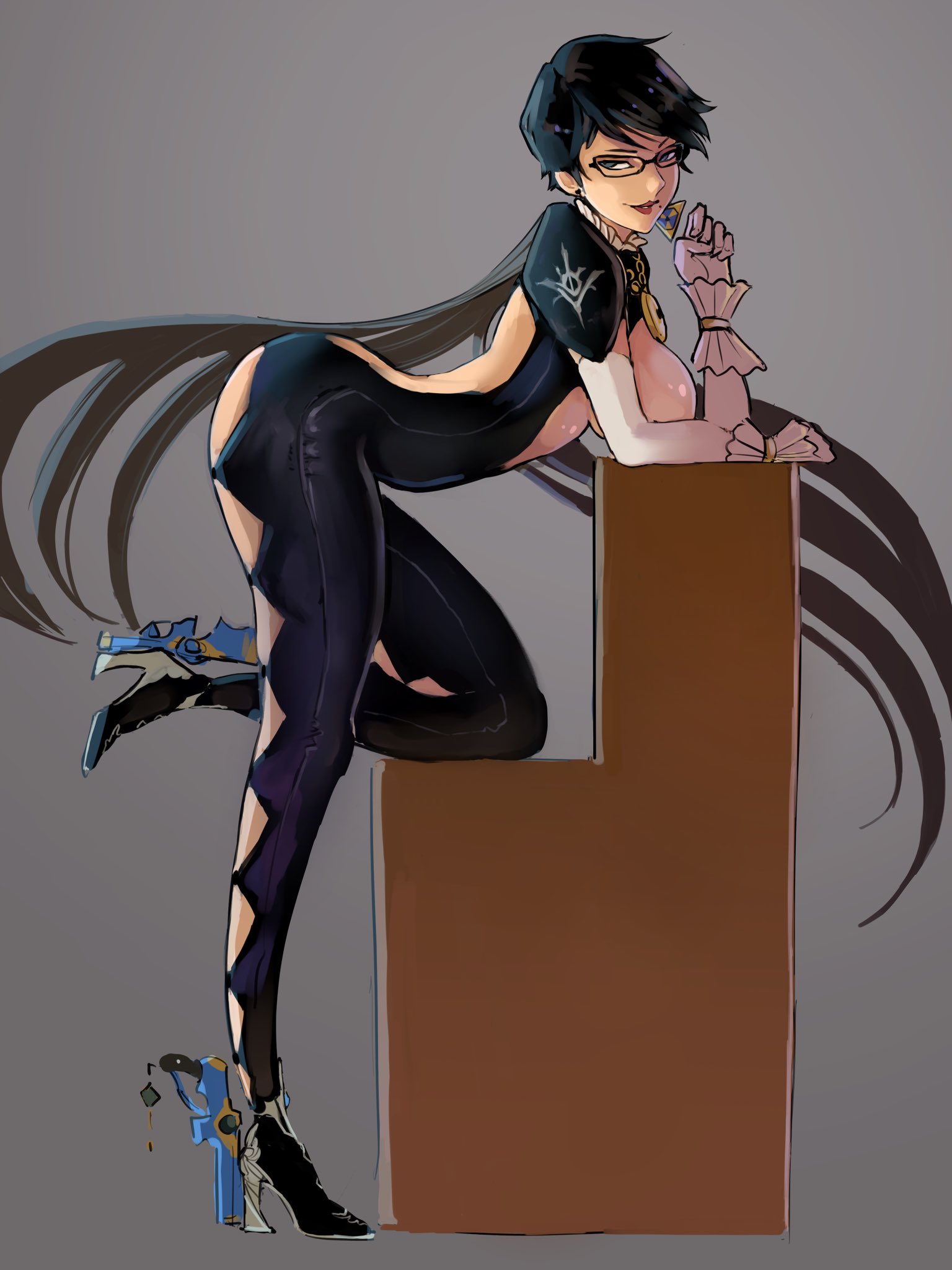 1girls, ass, bayonetta, bayonetta (character), bayonetta 2, bellfonts, big ass, big breasts, black hair, breasts, curvy, earrings, female, female only, high heels, large ass, large breasts, light skin, light-skinned female, side view, sideboob, smile, smiling, solo, solo female, tagme, thighs, voluptuous, weapon