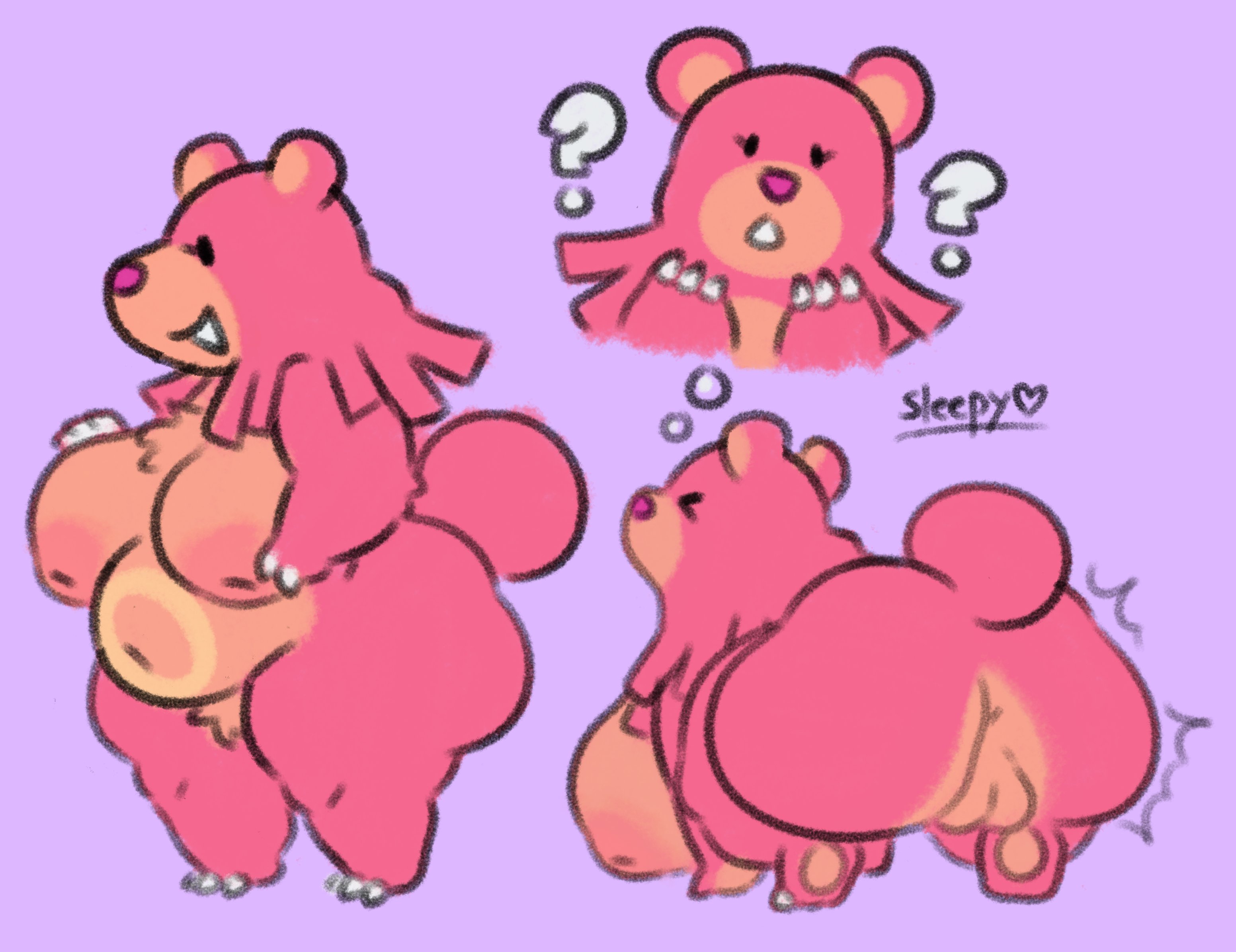 2022, ass, big ass, big belly, big breasts, big butt, breasts, chubby, chubby anthro, chubby female, female, inverted nipples, large areolae, large ass, large breasts, larger female, nintendo, pink fur, pokemon, puffy pussy, pussy, shortstack, sleepyslut, squatting, ursaring