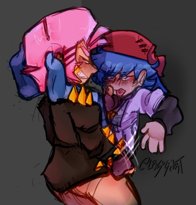 against_wall ahegao benjamin_fairest_(friday_night_funkin_soft) blue_hair blush boyfriend_(friday_night_funkin) cyclops_(newgrounds) cyril_(newgrounds) drooling fingerless_gloves friday_night_funkin gay gay_sex half-dressed hat hoodie leather_jacket lrsus_art mohawk newgrounds pico's_school pink_hair sharp_teeth simple_background soft_boyfriend thick_thighs thighhighs tongue white_eyes yaoi