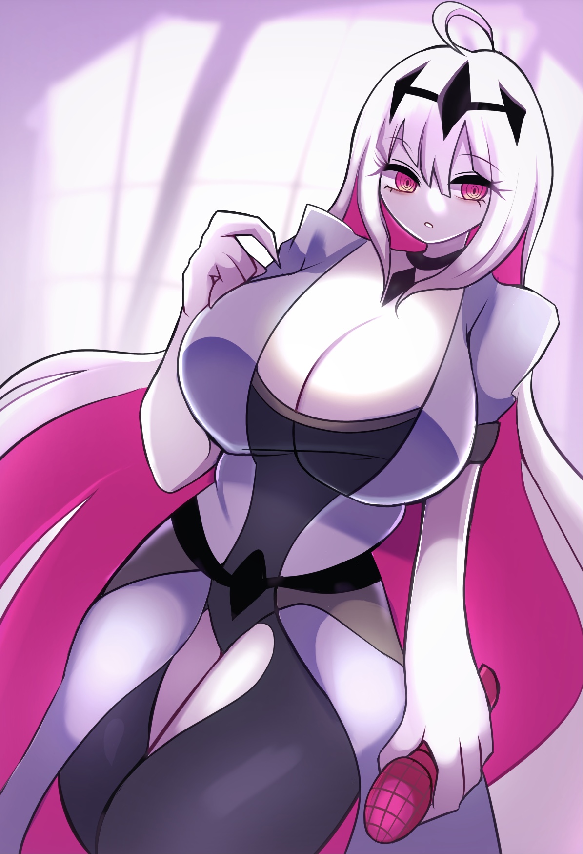 1girls, beni imo, beni imo (beniimo45450721), big breasts, breasts, clothed female, female, female only, fnf entity, fnf mods, friday night funkin, friday night funkin mod, huge breasts, long hair, nikusa (sugarratio), solo, solo female, standing, thick thighs, two-tone hair, white body, wide hips