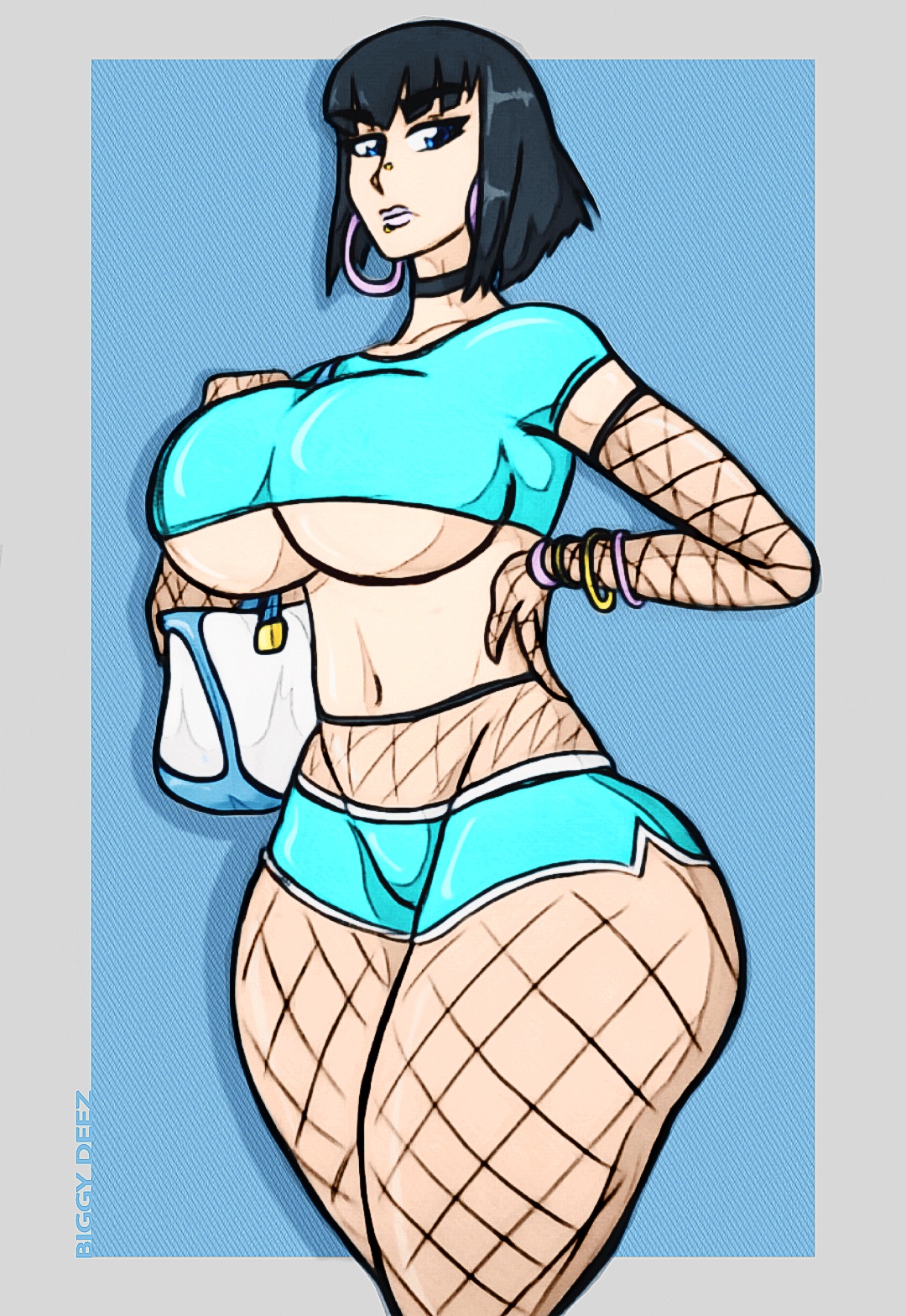 1girls, ass, big ass, big breasts, big butt, biggy deez, bimbo, booty shorts, bracelet, breasts, bubble ass, bubble butt, crop top, earrings, fat ass, female, female focus, female only, fishnets, hoop earrings, huge ass, huge breasts, huge butt, kill la kill, kiryuuin satsuki, massive ass, round ass, round butt, short shorts, shorts, solo, thick ass, thick lips, thick thighs, thin waist, thunder thighs, underboob, wide hips