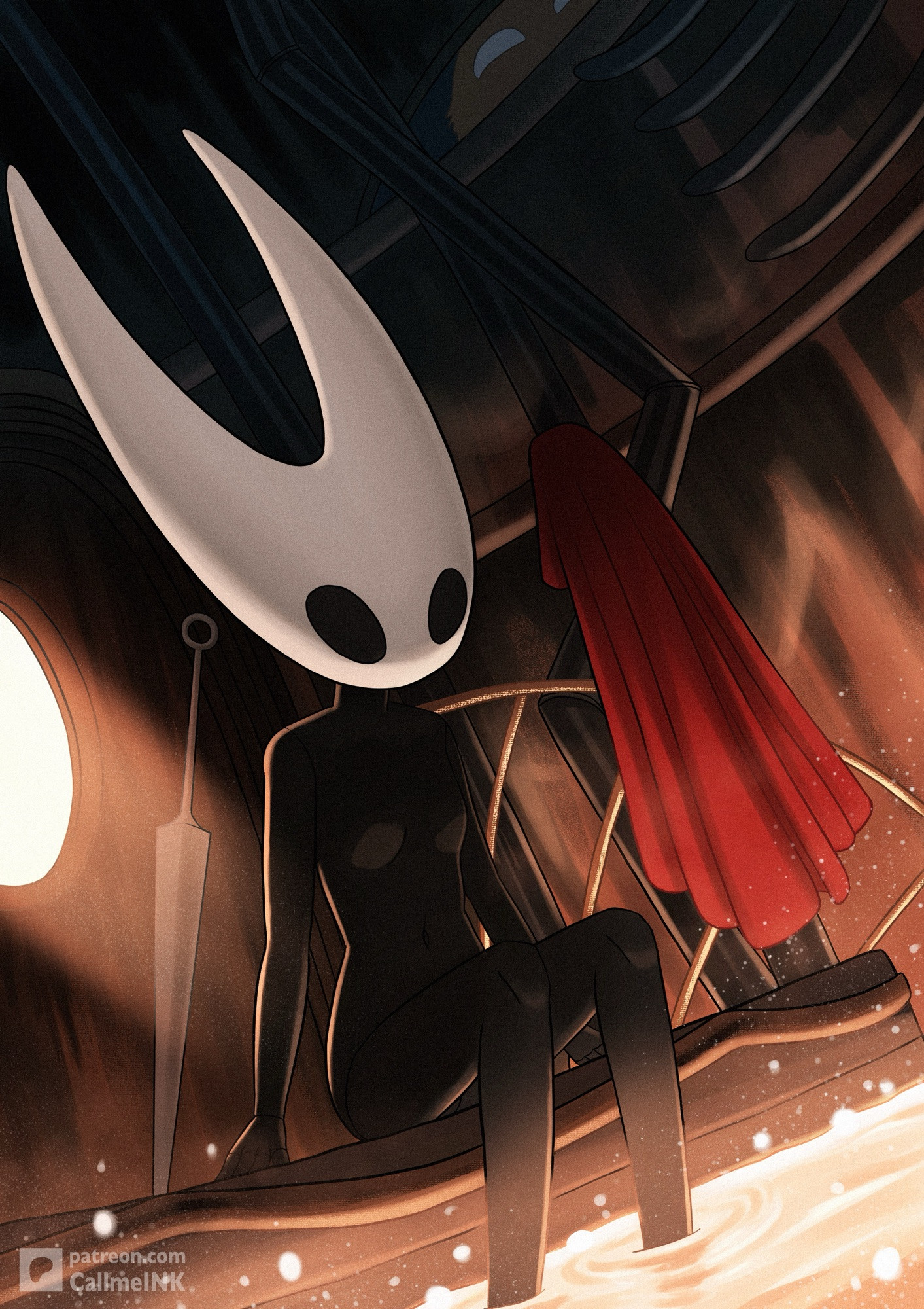 1girls, breasts, call me ink, featureless breasts, female, hollow knight, hollow knight: silksong, hornet (hollow knight), nude, sitting, solo, solo female, tagme, water