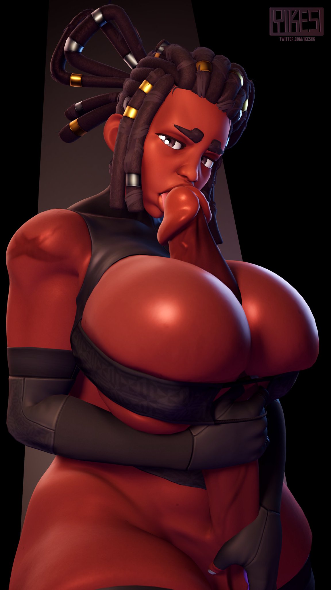 3d, autofellatio, autopaizufella, autopaizuri, breasts, dark-skinned futa, dreadlocks, futanari, huge breasts, huge cock, intersex, ndonsa (yikes), penis, yikes