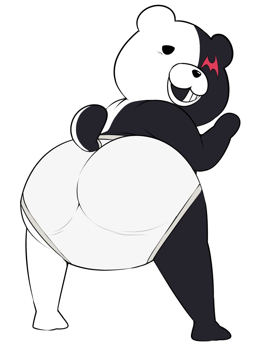 ass bear black_white blush danganronpa furry gay monokuma red_eyes straight_hair underwear